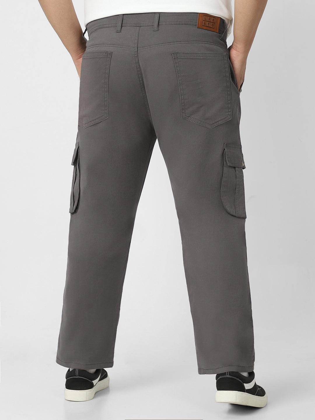 Plus Men's Dark Grey Regular Fit Solid Cargo Chino Pant with 6 Pockets