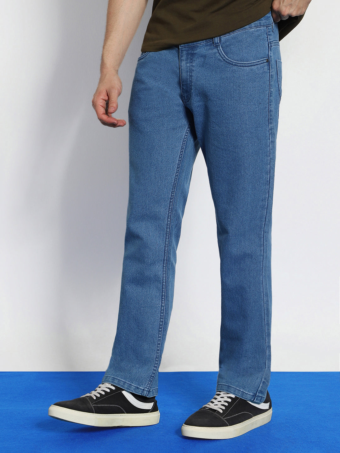 Men's Light Blue Washed Bootcut Jeans Stretchable