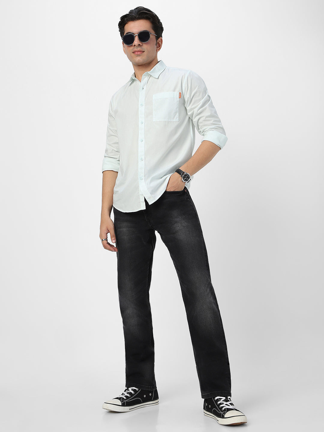 Men's Pastel Blue Cotton Full Sleeve Regular Fit Casual Solid Shirt