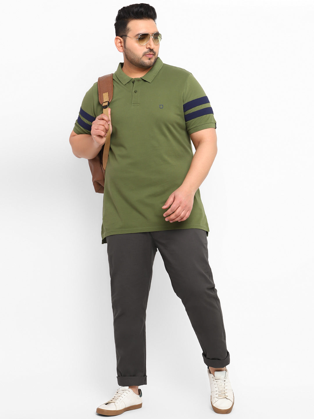 Plus Men's Dark Grey Cotton Regular Fit Casual Chinos Trousers