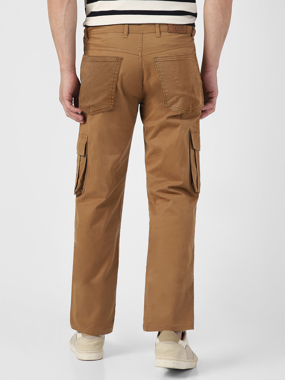 Men's Dark Khaki Regular Fit Solid Cargo Chino Pant with 6 Pockets