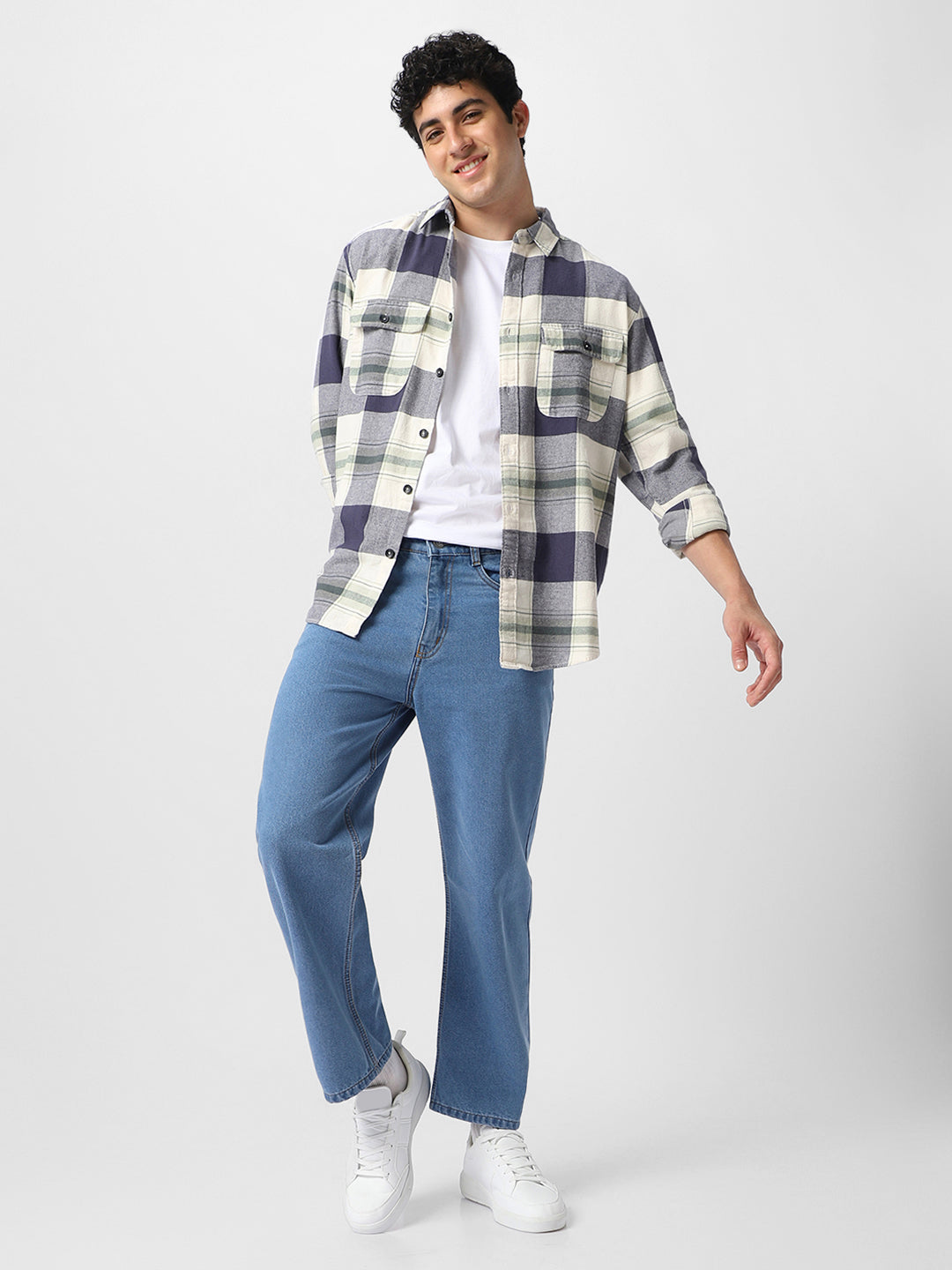 Men's Light Blue Loose Fit Washed Jeans Non-Stretchable