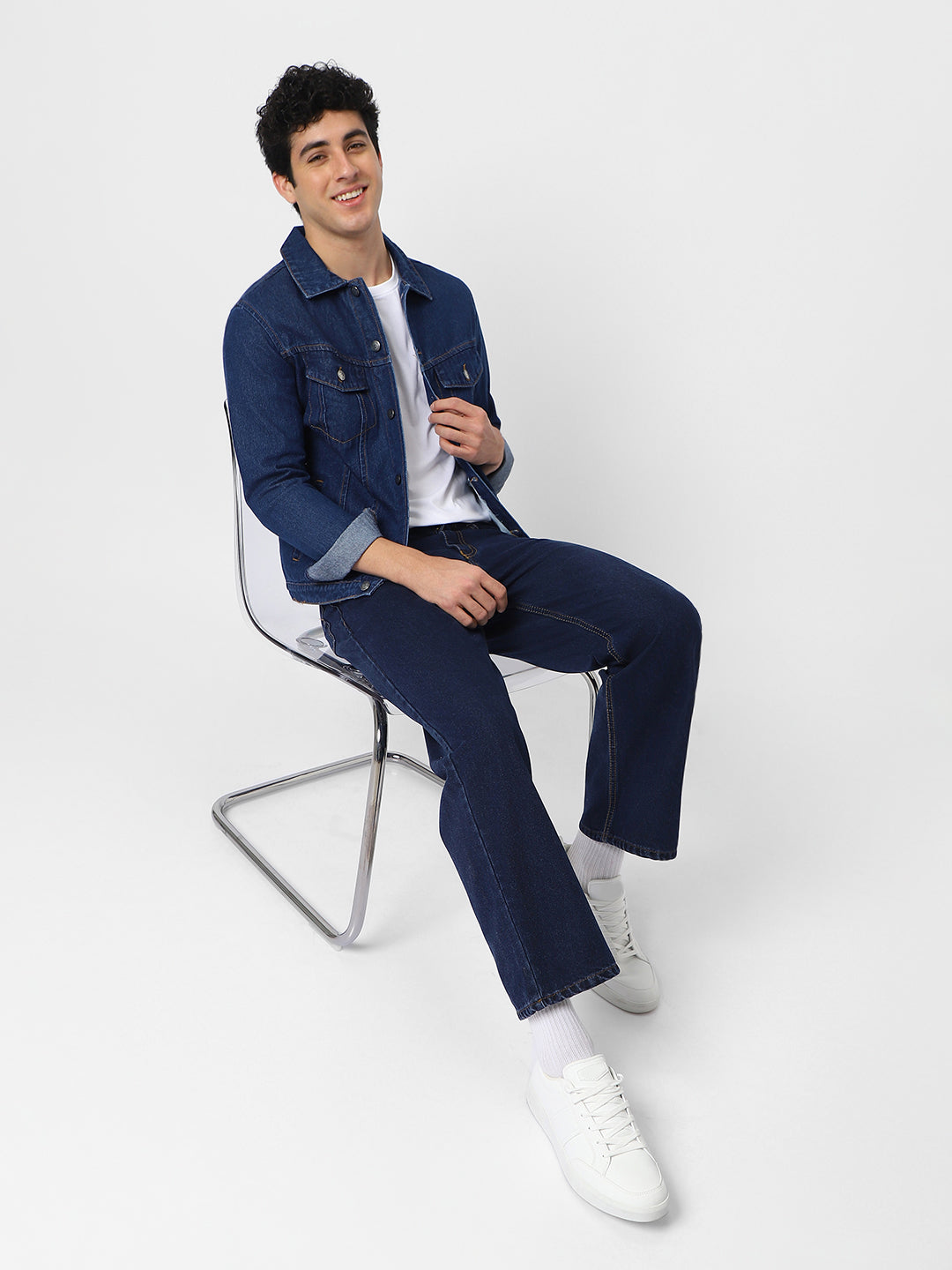 Men's Dark Blue Loose Fit Washed Jeans Non-Stretchable