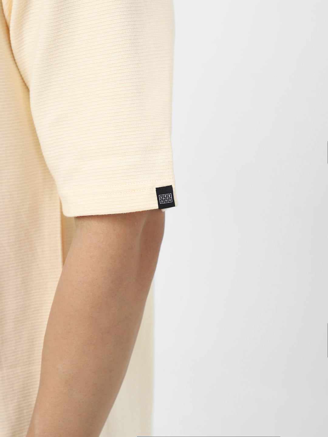 Men's Cloud Cream Textured Round Neck Oversized Half Sleeve Cotton T-Shirt