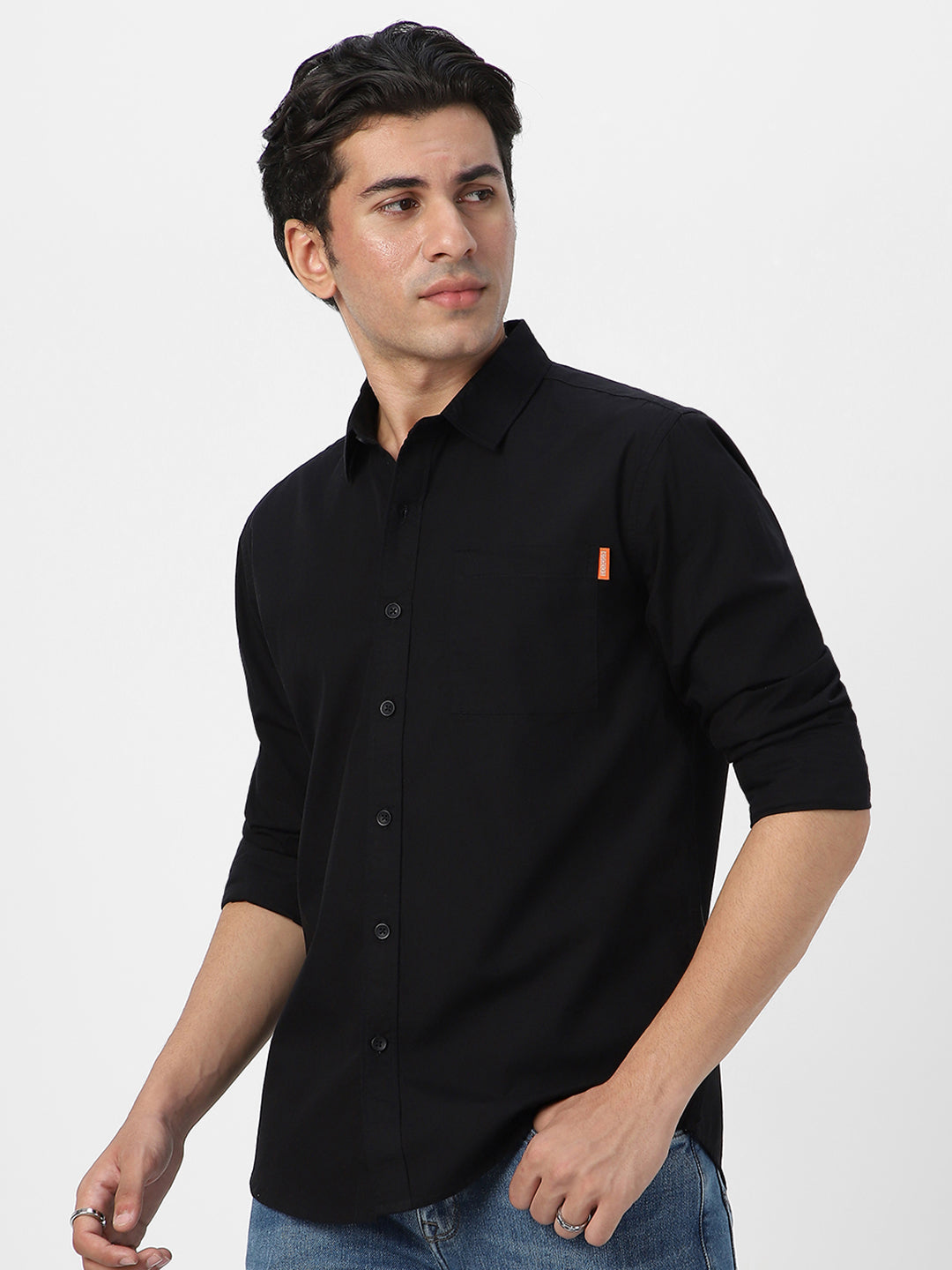 Men's Black Cotton Full Sleeve Regular Fit Casual Solid Shirt