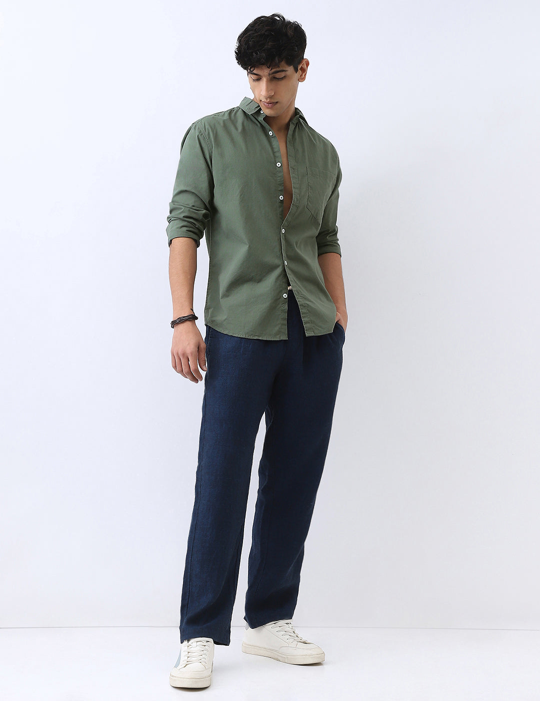 Men's Sage Green Cotton Full Sleeve Regular Fit Casual Solid Shirt