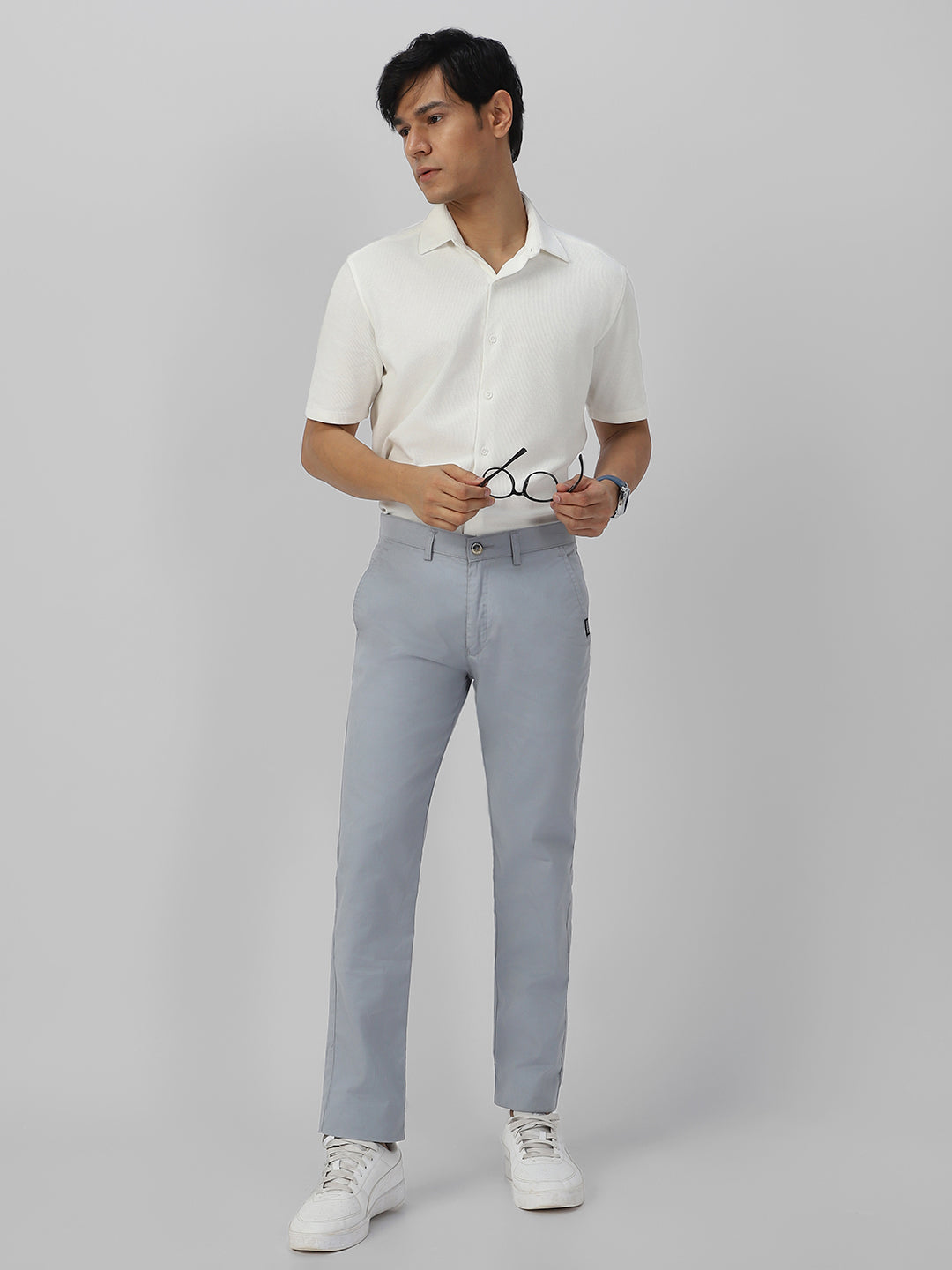 Men's Blue Cotton Slim Fit Casual Chinos Trousers