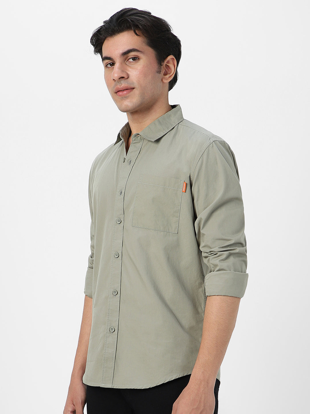 Men's Olive Cotton Full Sleeve Regular Fit Casual Solid Shirt