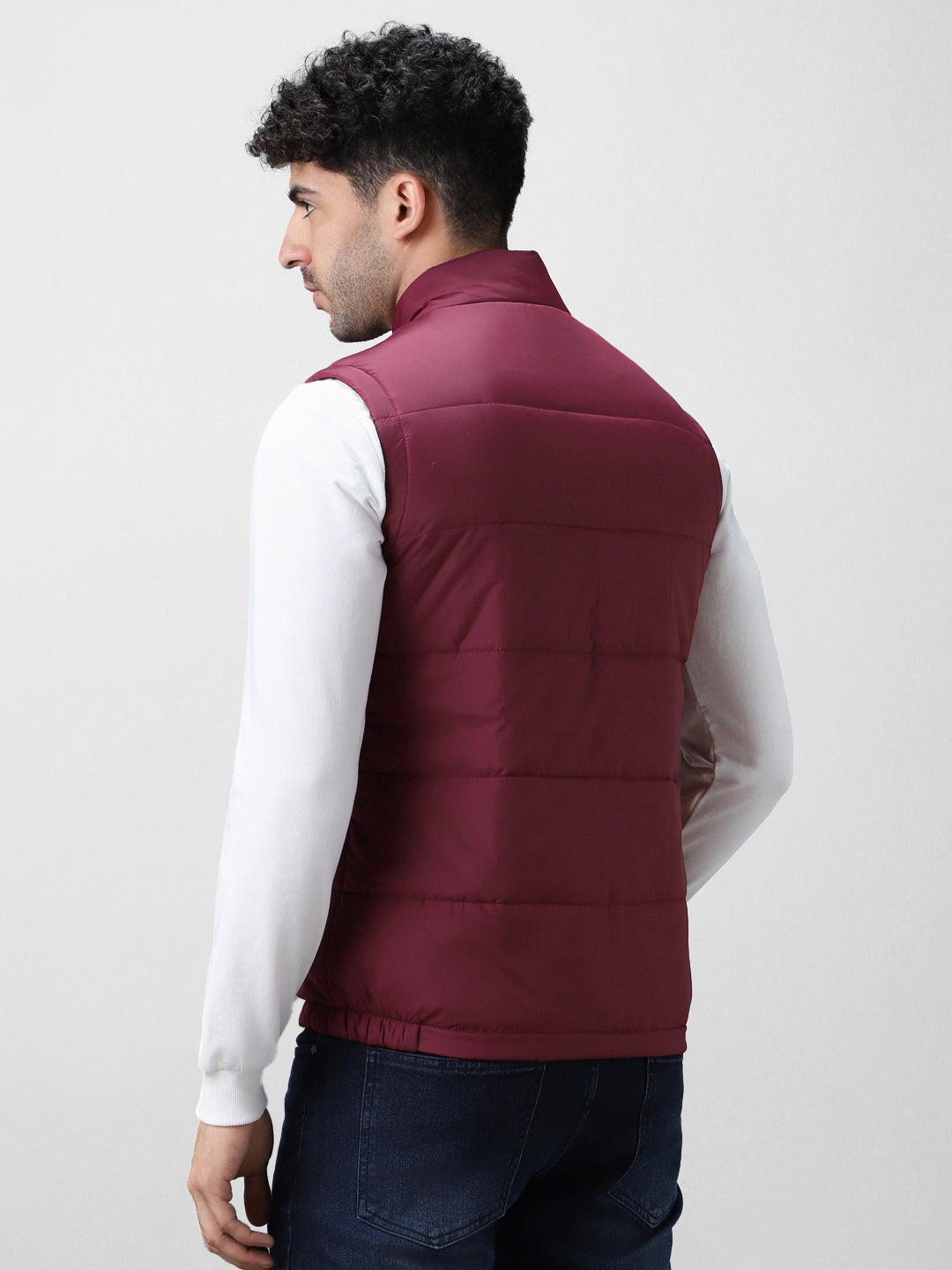 Men's Red Sleeveless Zippered Puffer Jacket