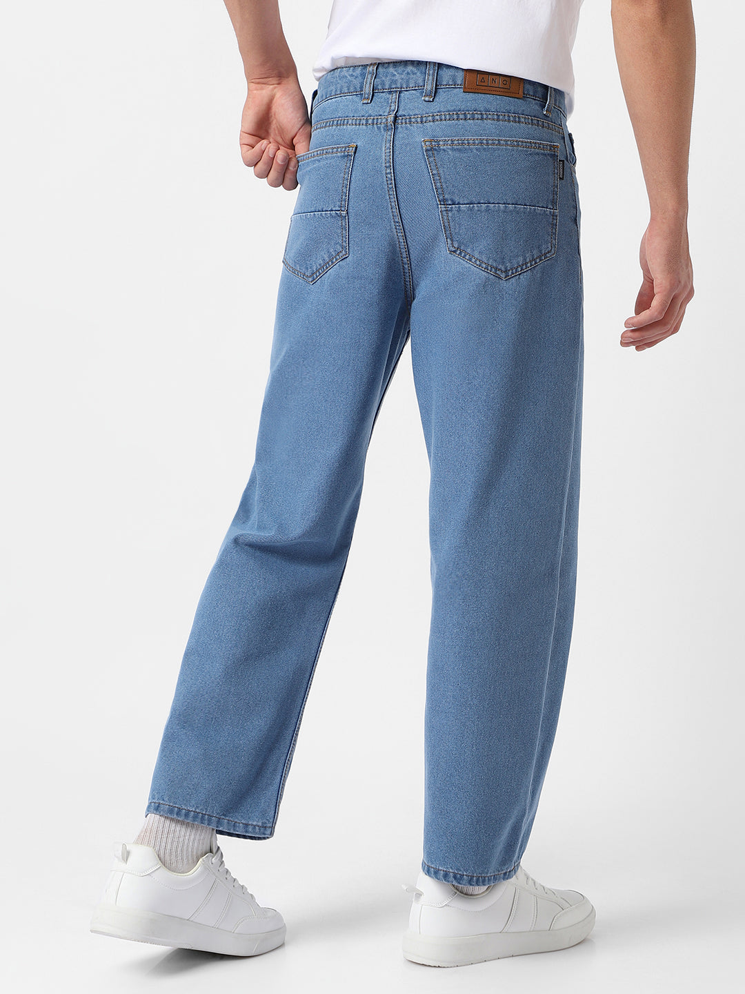 Men's Light Blue Loose Fit Washed Jeans Non-Stretchable