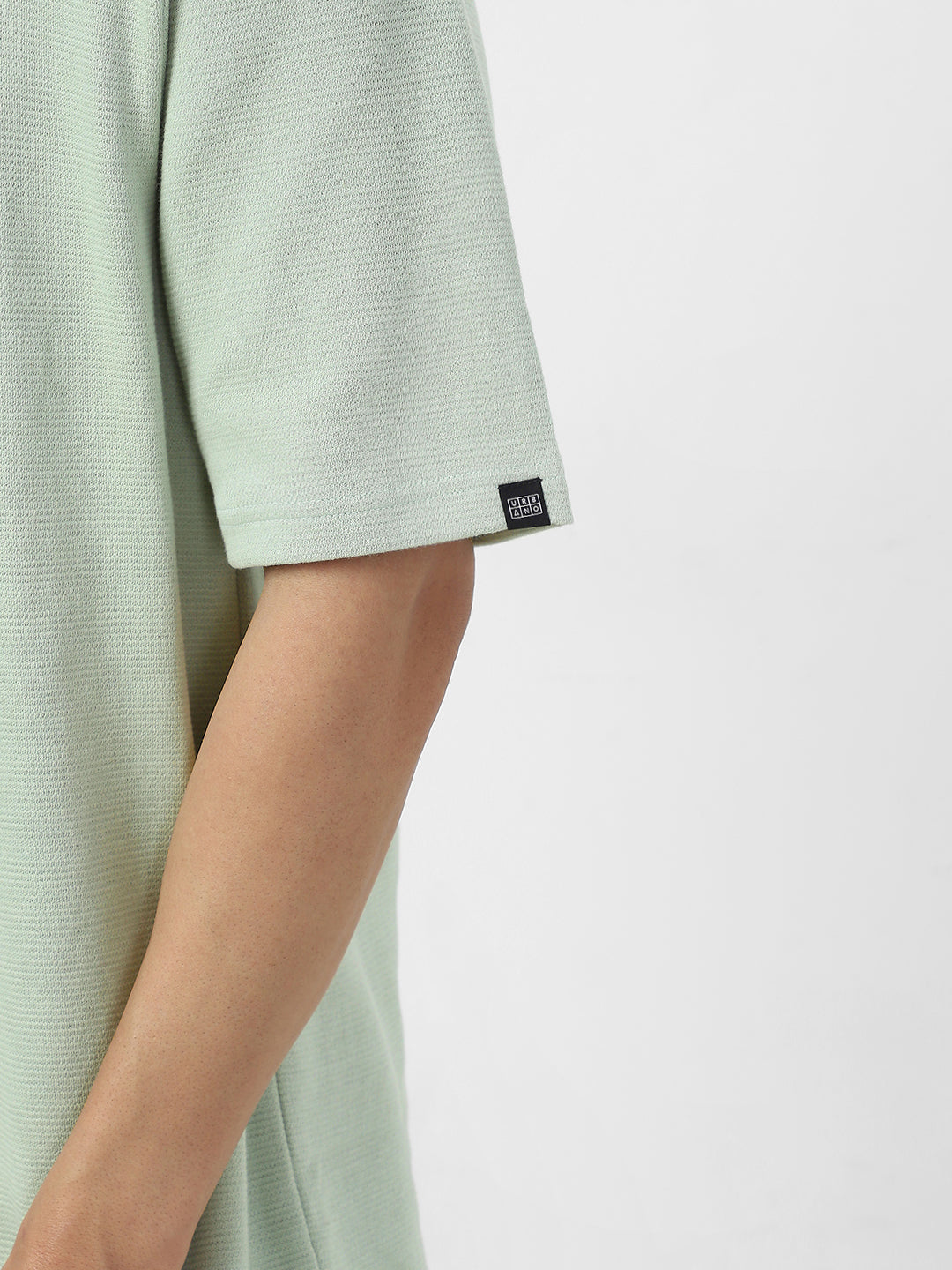 Men's Pastel Green Textured Round Neck Oversized Half Sleeve Cotton T-Shirt