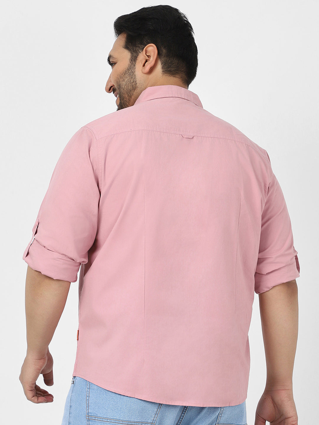Men's Pink Cotton Full Sleeve Regular Fit Casual Solid Shirt