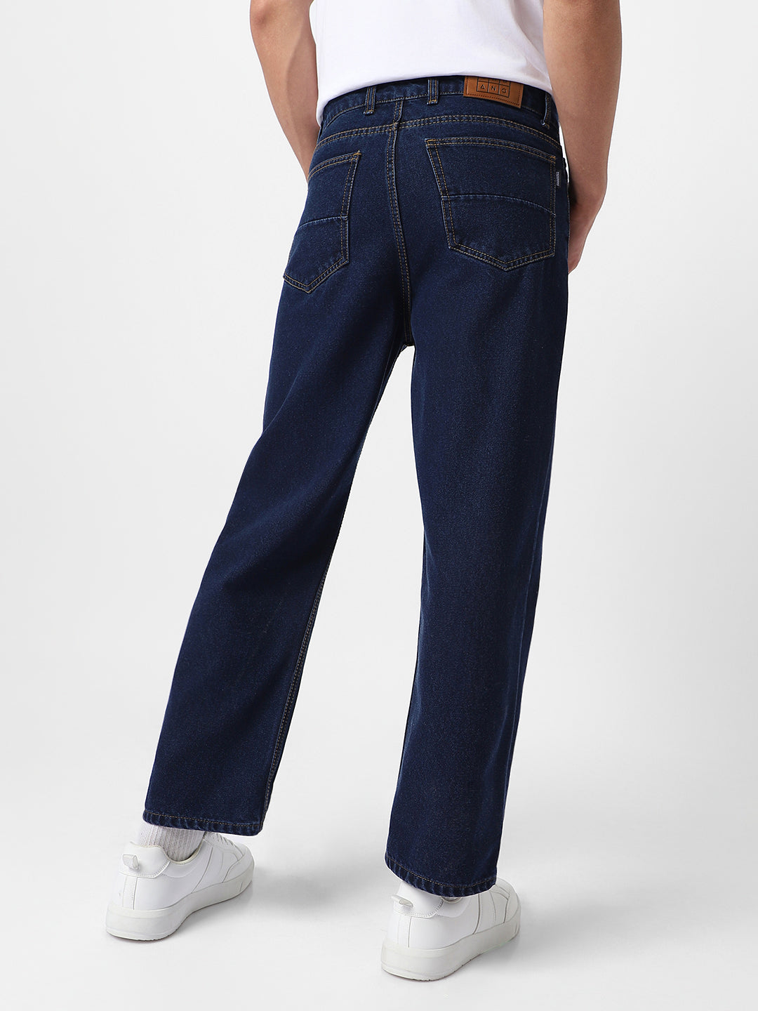 Men's Dark Blue Loose Fit Washed Jeans Non-Stretchable