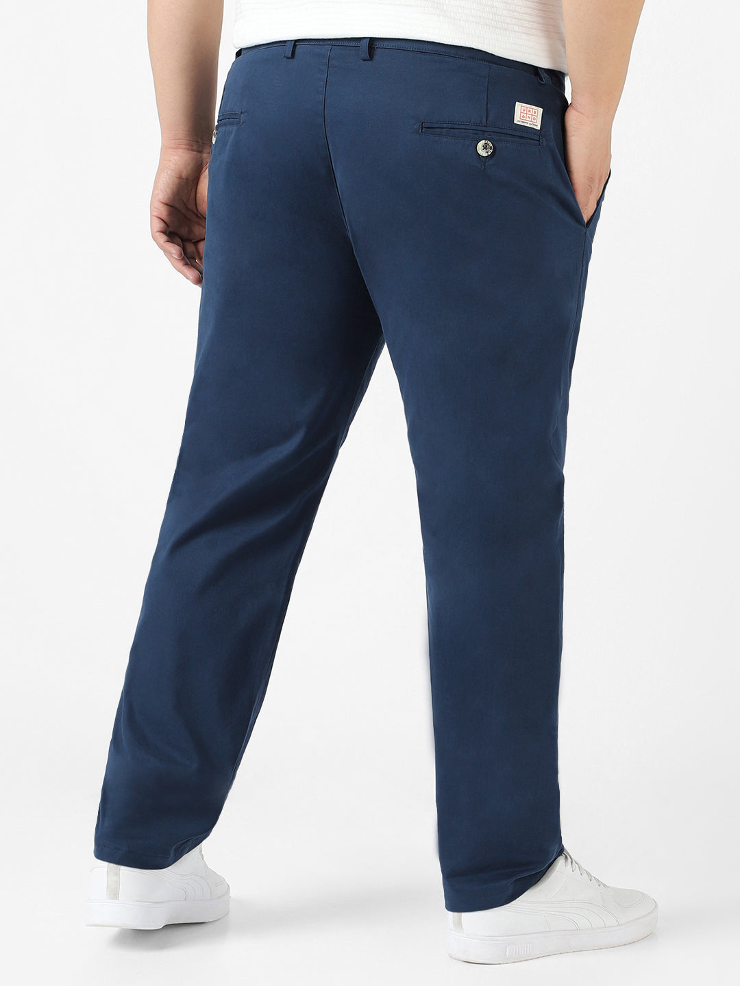 Plus Men's Royal Blue Cotton Regular Fit Casual Chinos Trousers Stretch