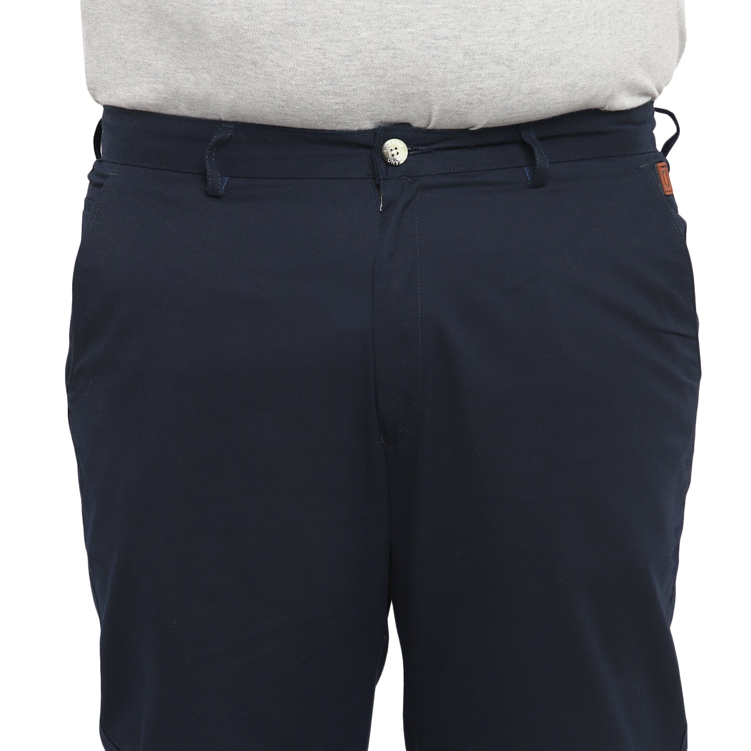 Plus Men's Dark Blue Cotton Regular Fit Casual Chinos Trousers