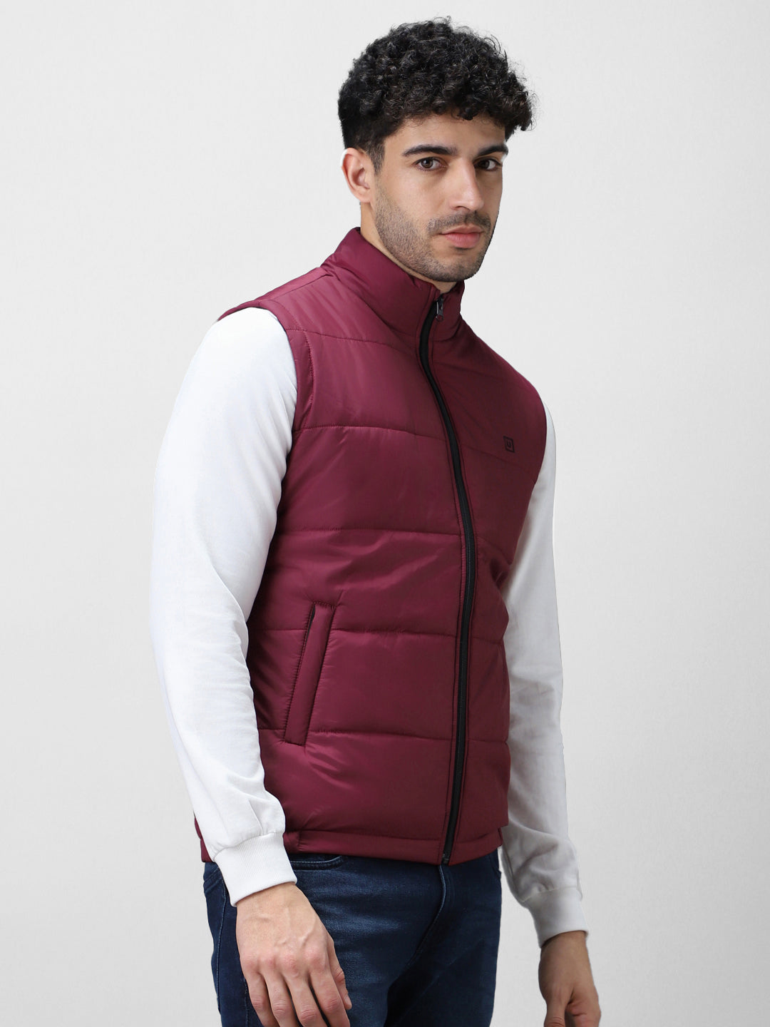 Men's Red Sleeveless Zippered Puffer Jacket