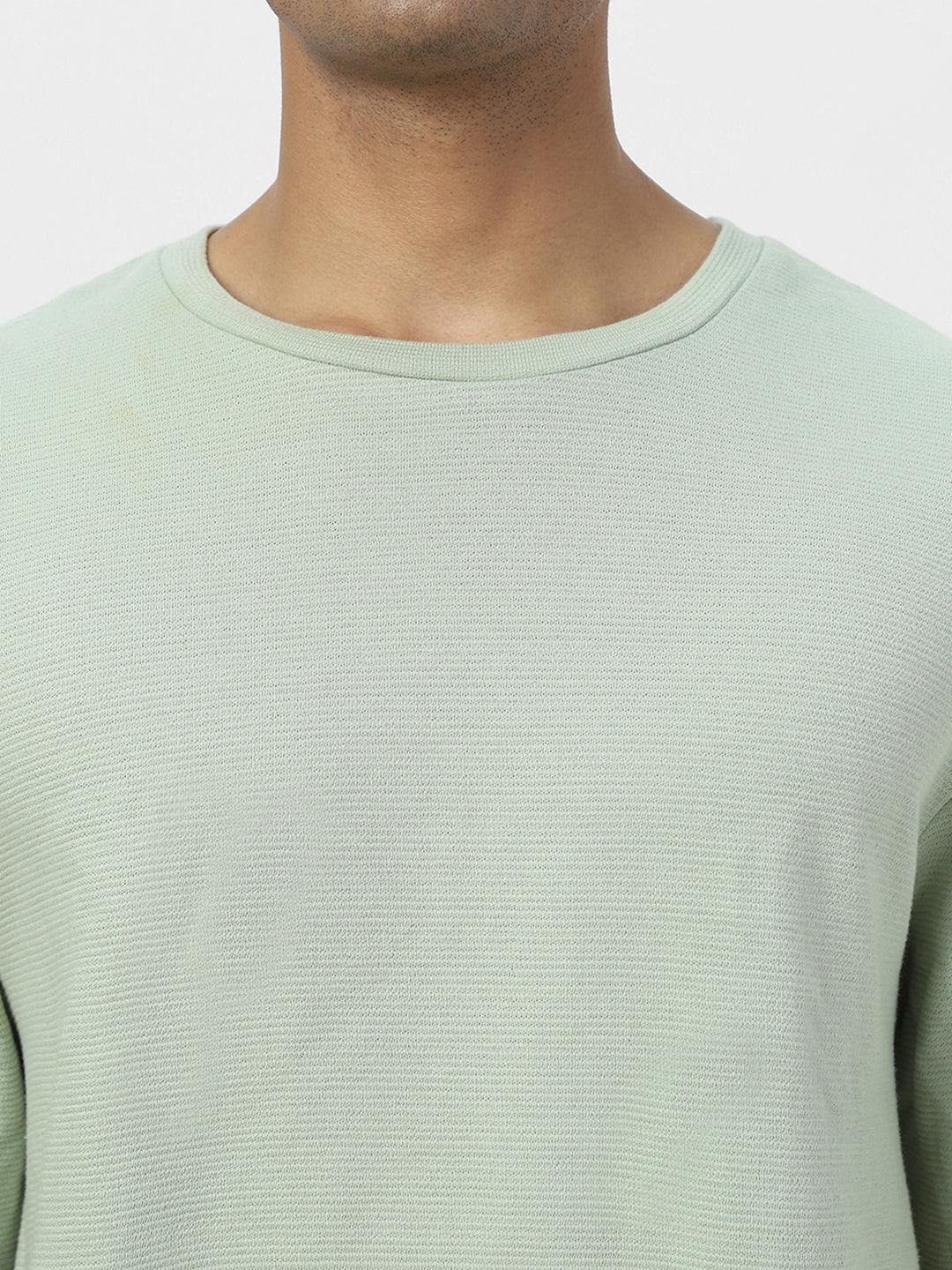 Men's Pastel Green Textured Round Neck Oversized Half Sleeve Cotton T-Shirt