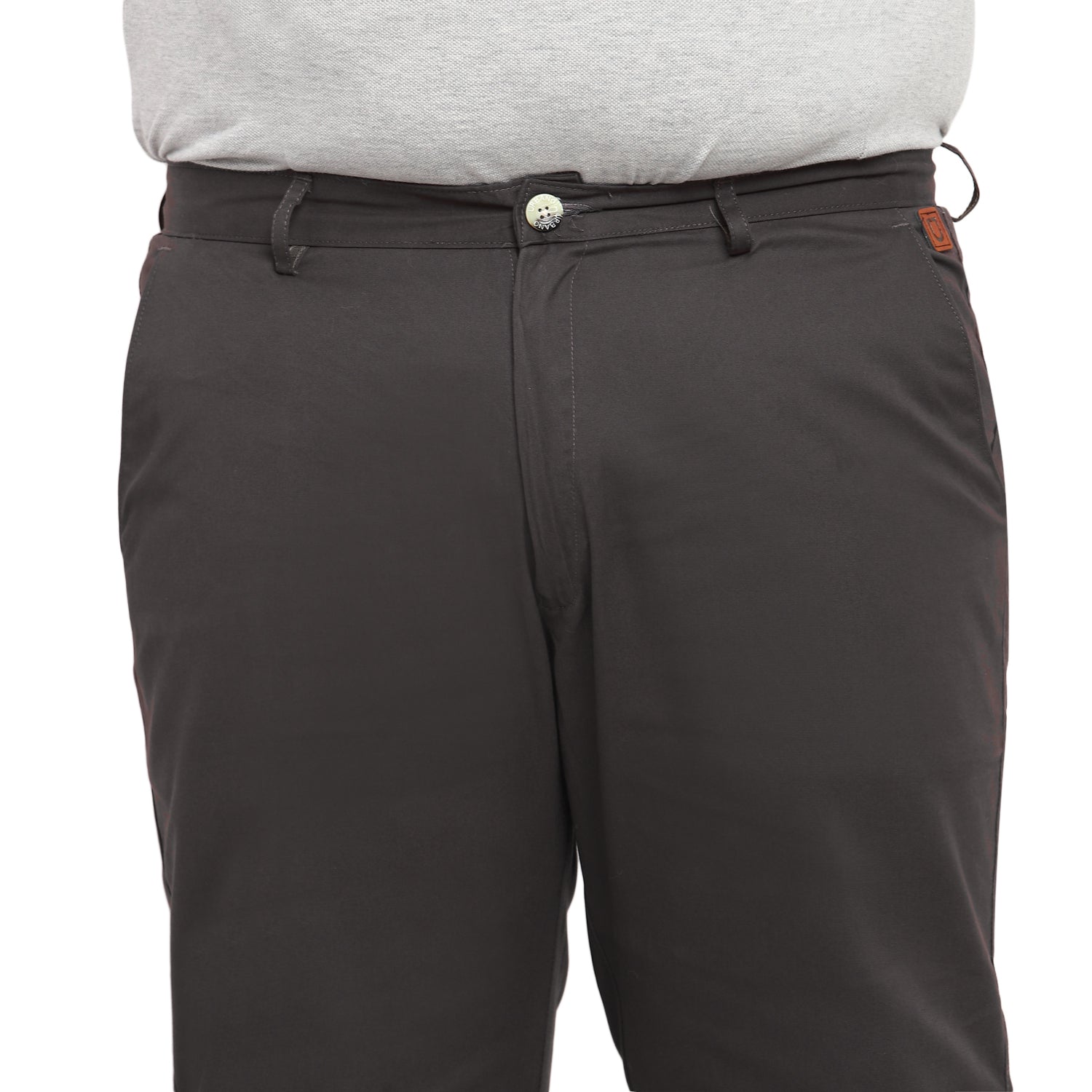Plus Men's Grey Cotton Regular Fit Casual Chinos Trousers