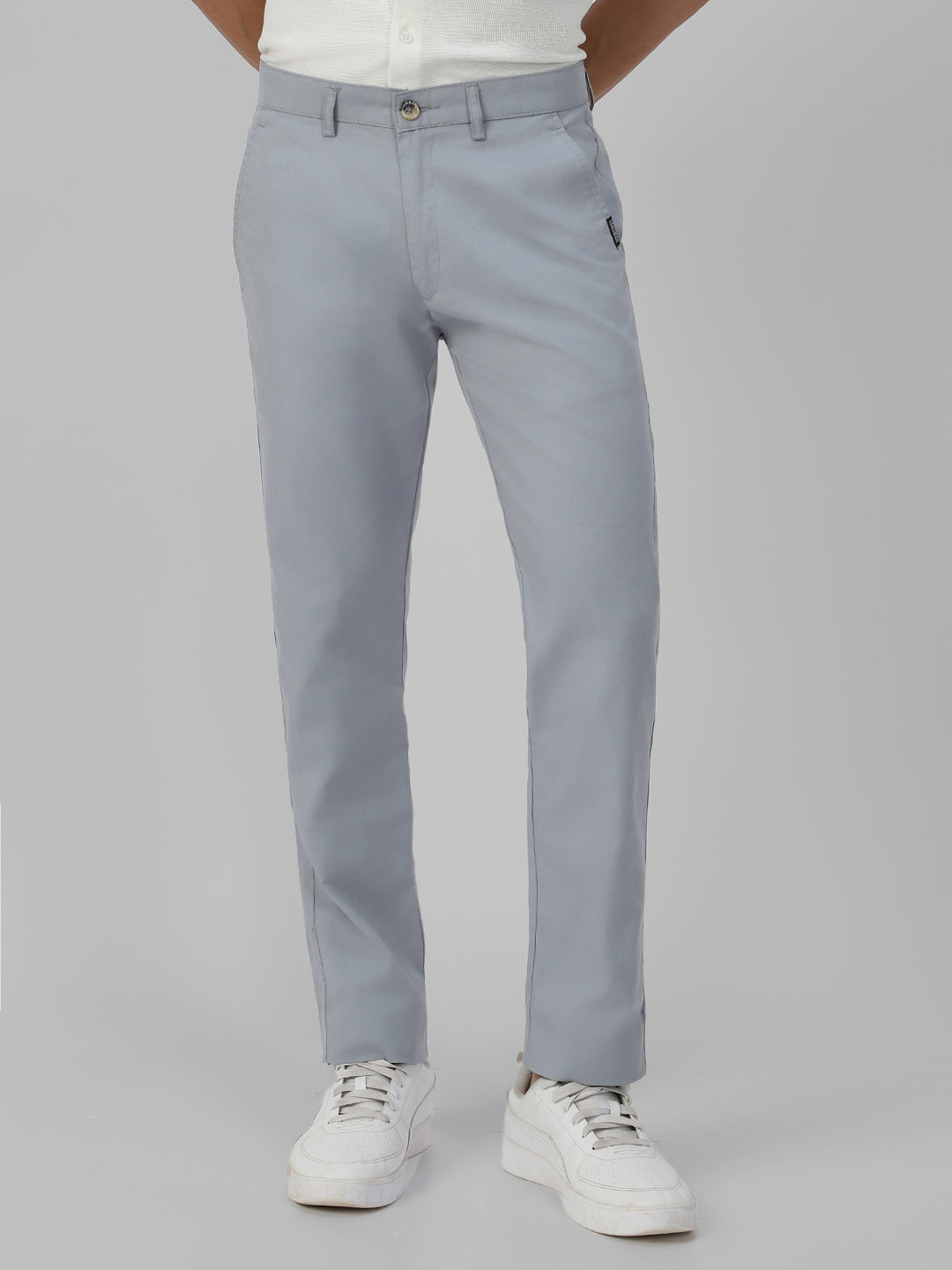 Men's Blue Cotton Slim Fit Casual Chinos Trousers