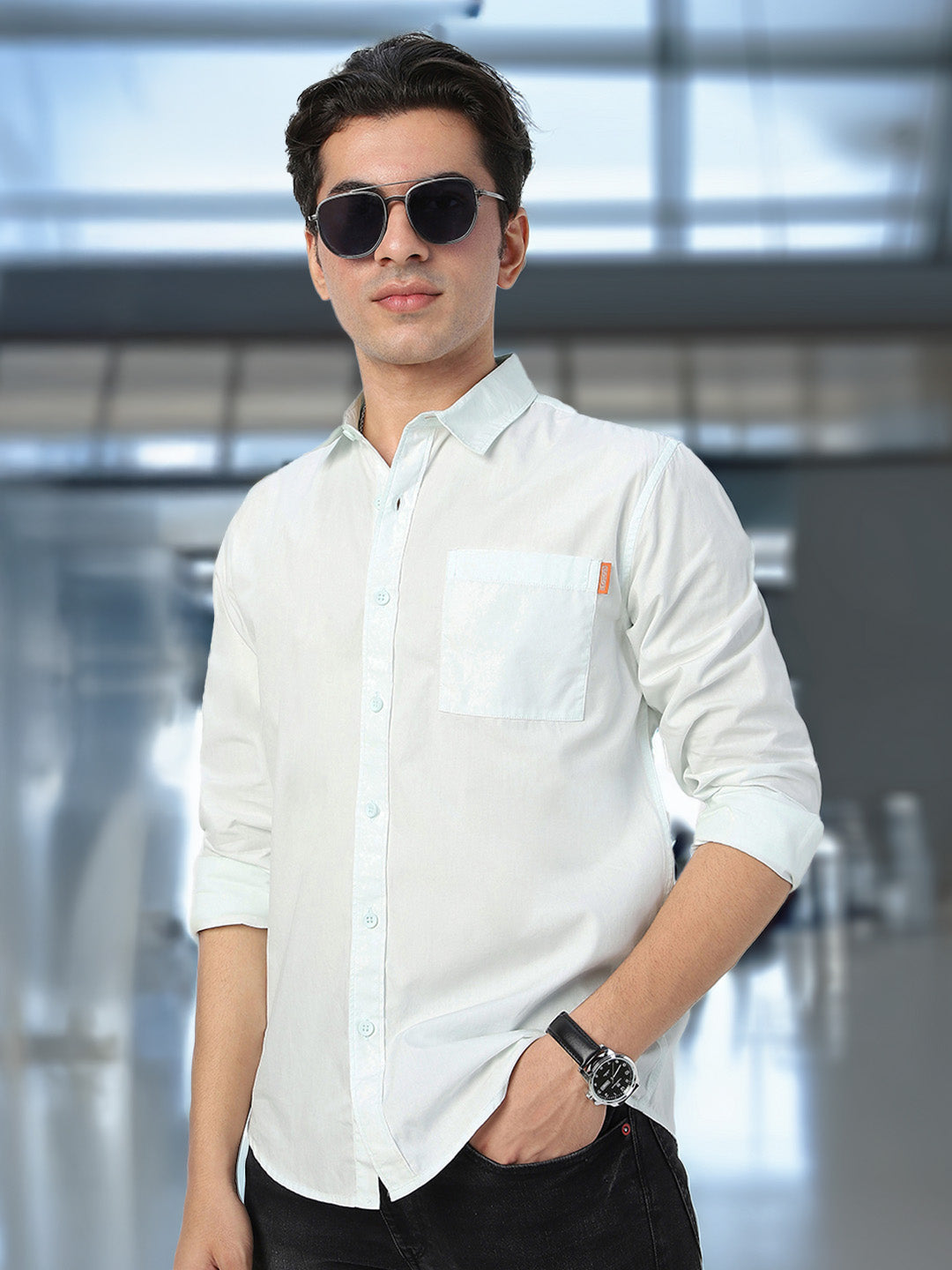 Men's Pastel Blue Cotton Full Sleeve Regular Fit Casual Solid Shirt