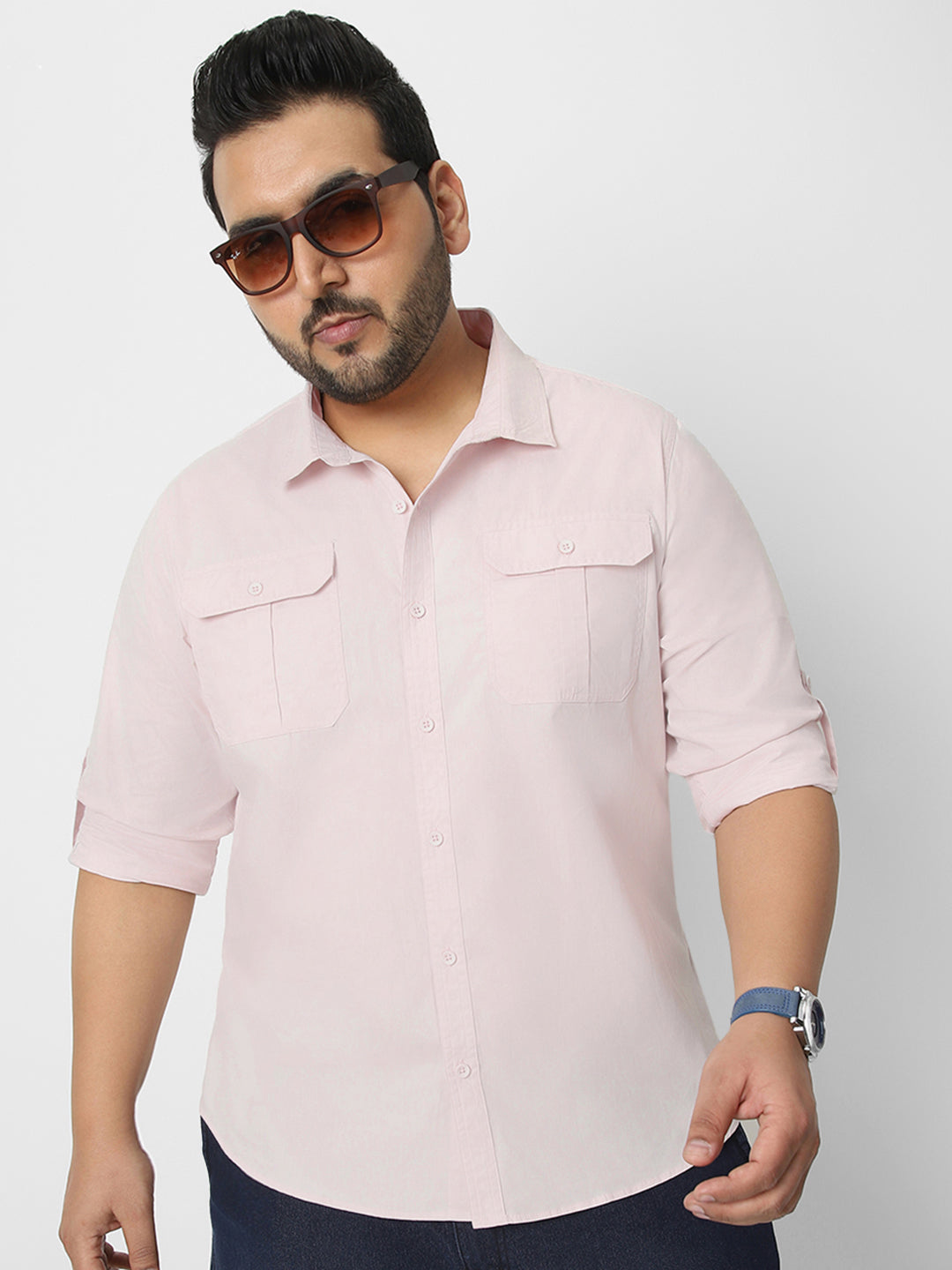 Men's Baby Pink Cotton Full Sleeve Regular Fit Casual Solid Shirt