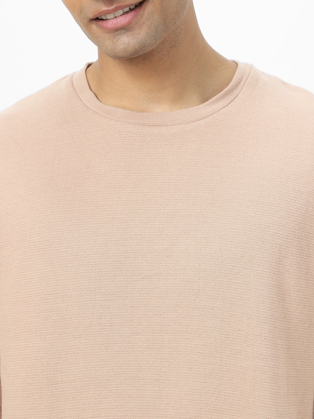 Men's Ginger Root Textured Round Neck Oversized Half Sleeve Cotton T-Shirt