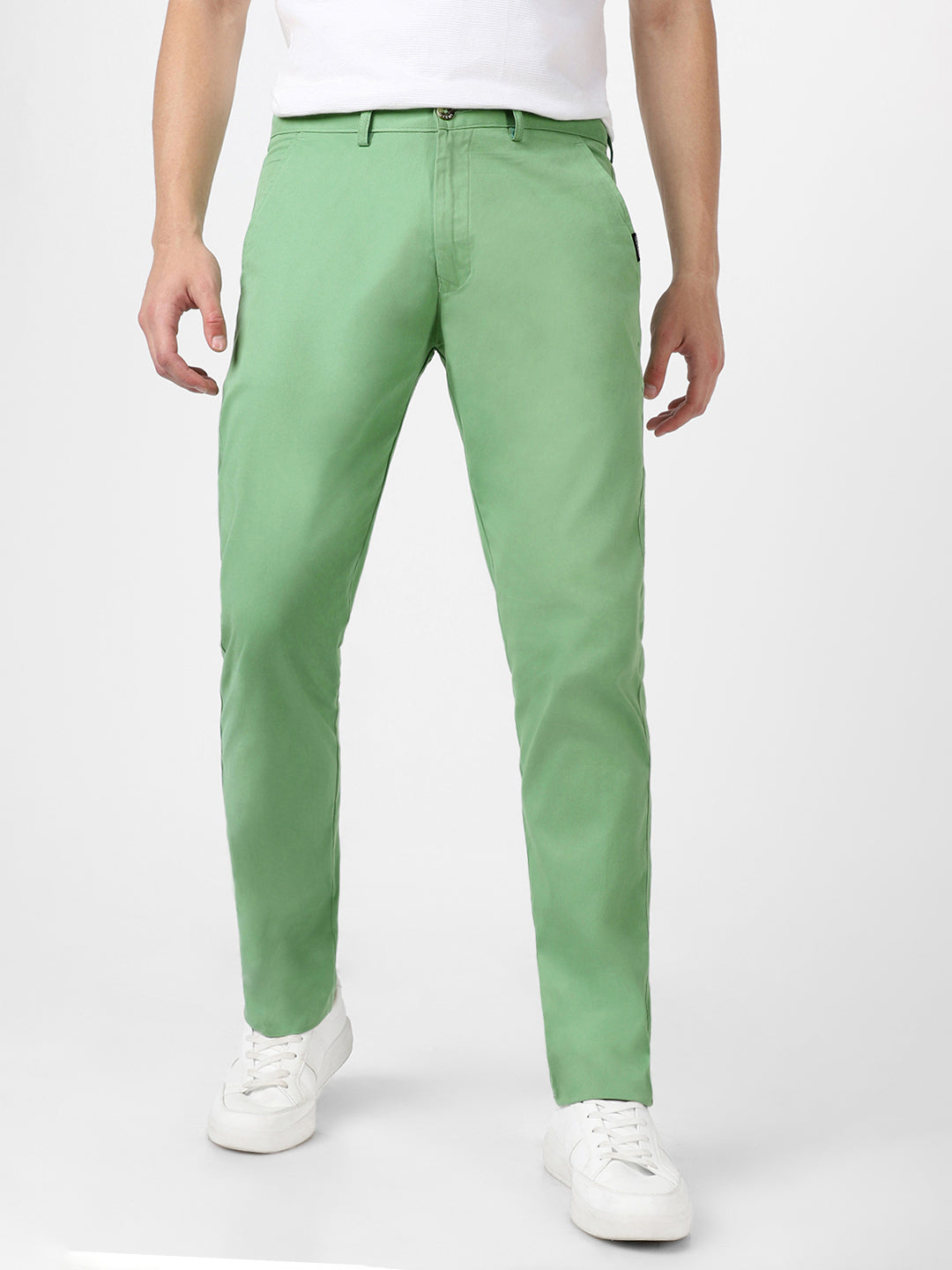 Men's Green Cotton Slim Fit Casual Chinos Trousers