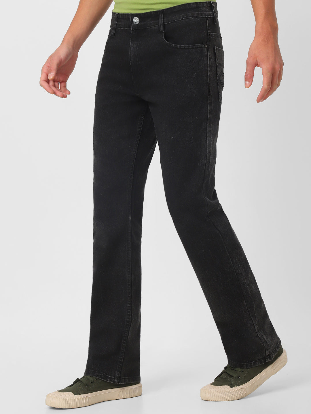 Men's Black Washed Bootcut Jeans Stretchable