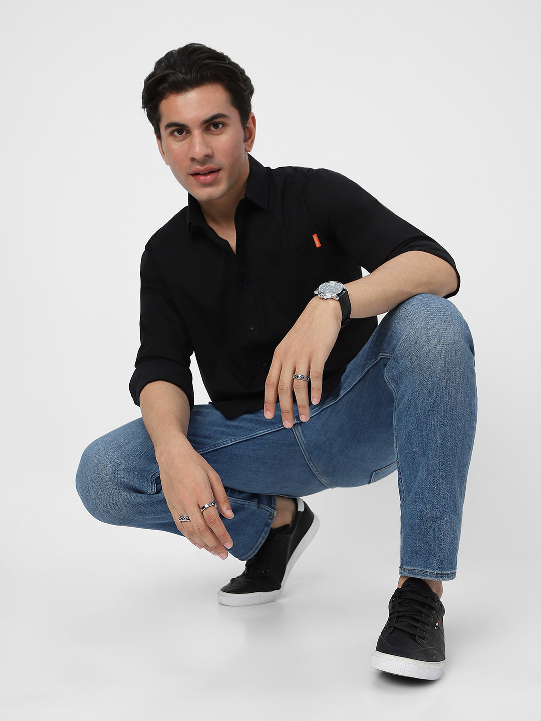 Men's Black Cotton Full Sleeve Regular Fit Casual Solid Shirt