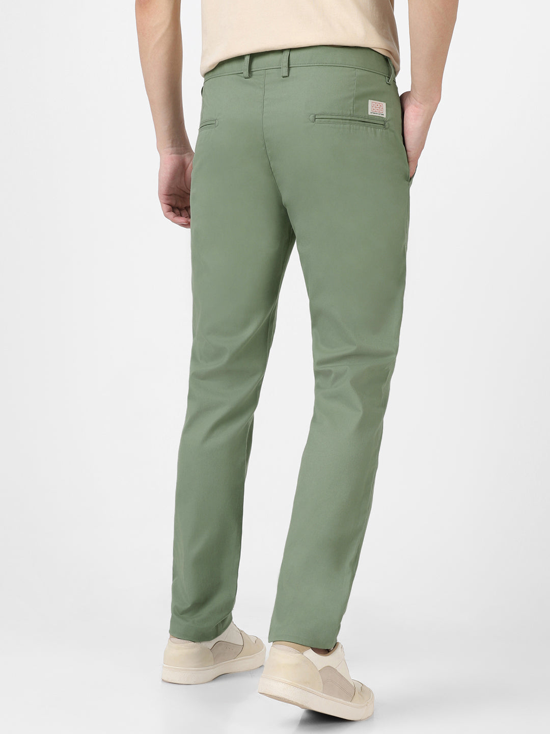 Men's Green Cotton Slim Fit Casual Chinos Trousers