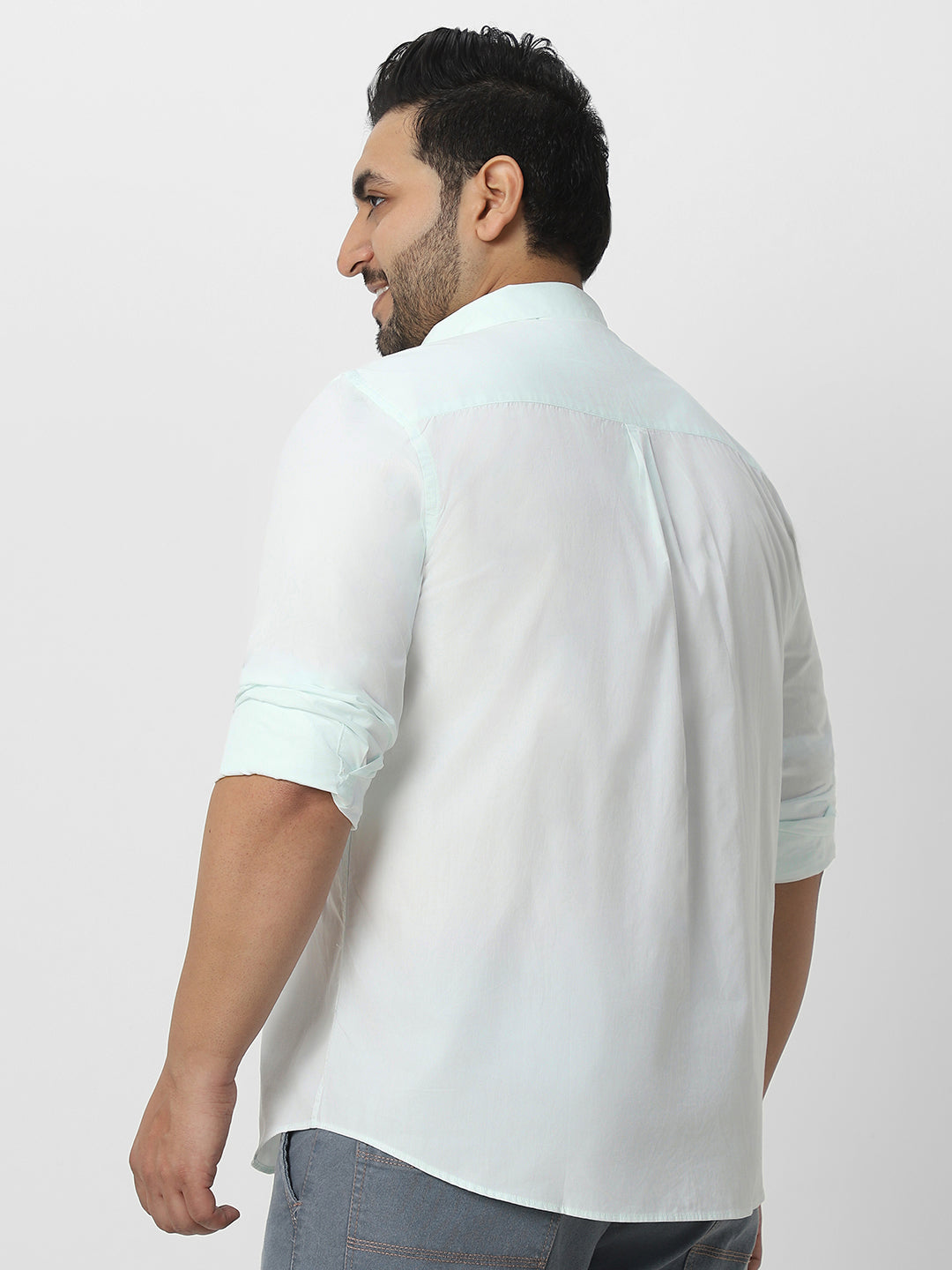 Plus Men's Pastel Blue Cotton Full Sleeve Regular Fit Casual Solid Shirt