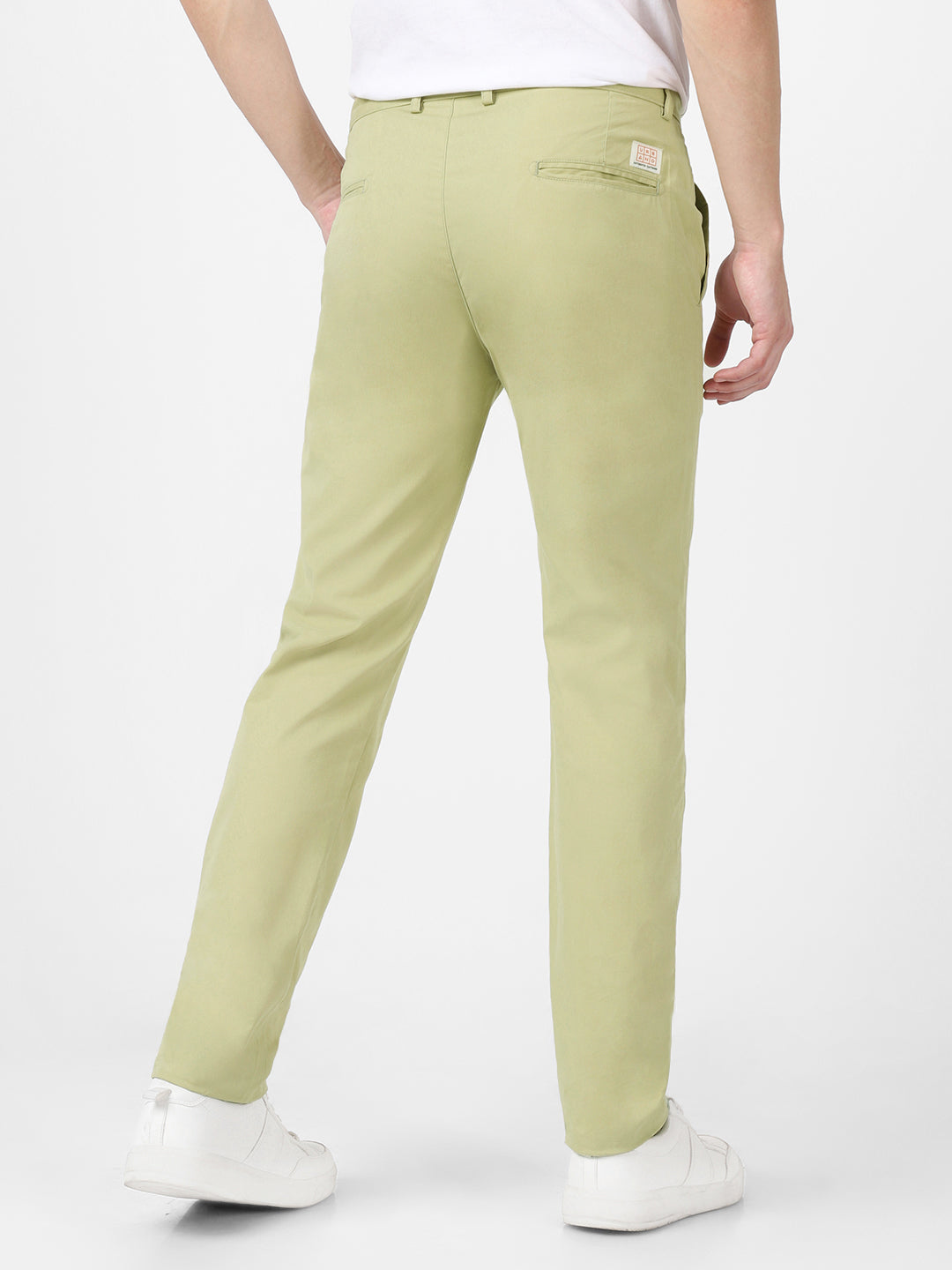 Men's Green Cotton Slim Fit Casual Chinos Trousers