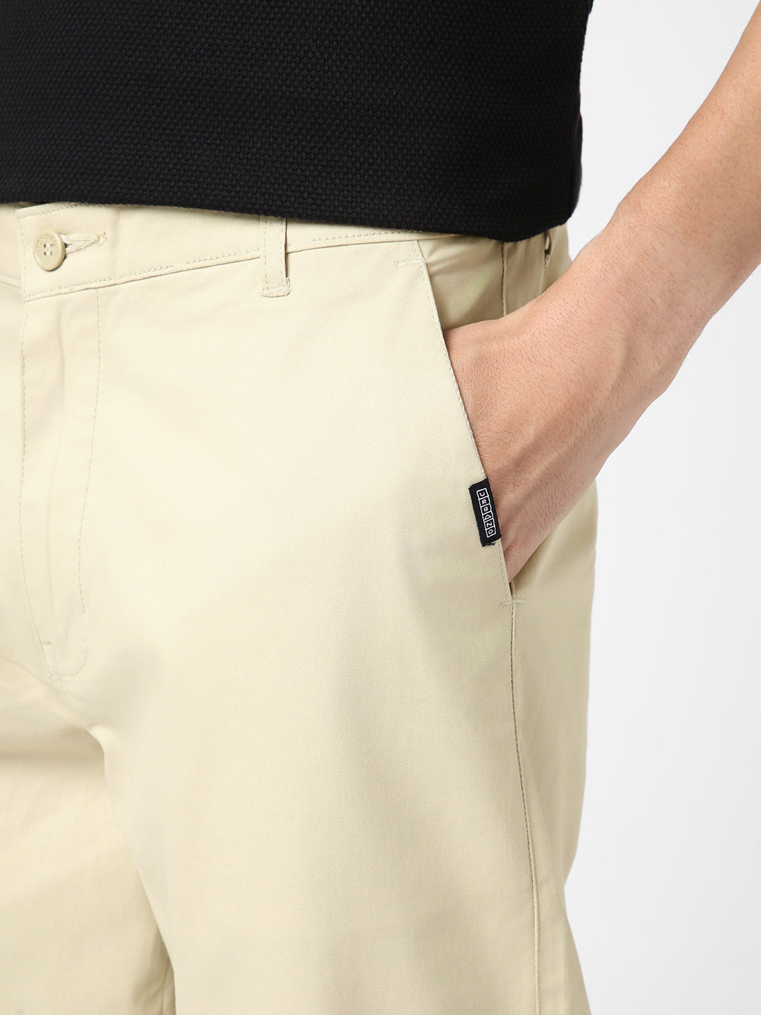 Men's Cream Cotton Regular Fit Casual Chinos Trousers Stretch