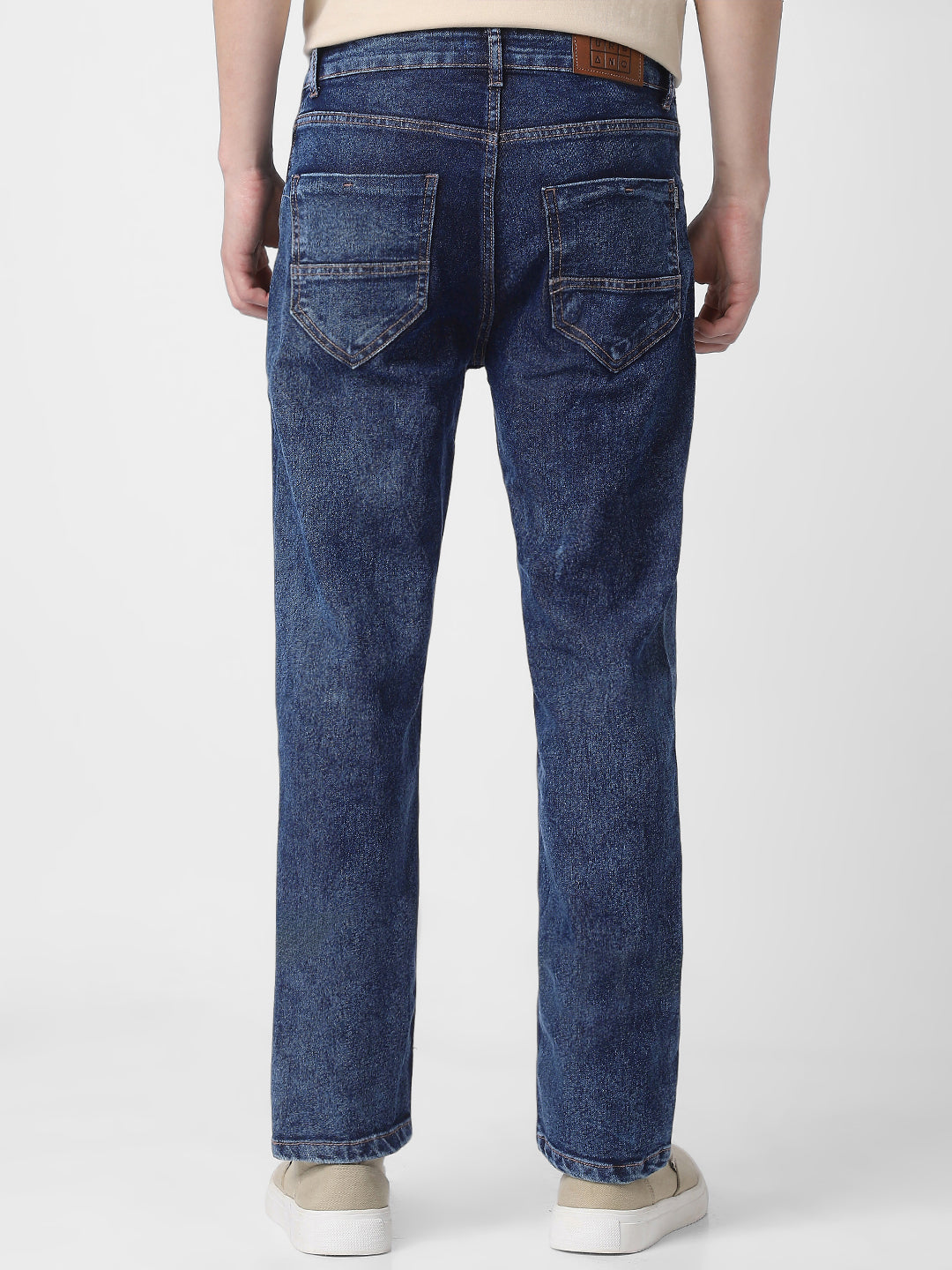 Men's Dark Blue Regular Fit Washed Jeans Stretchable