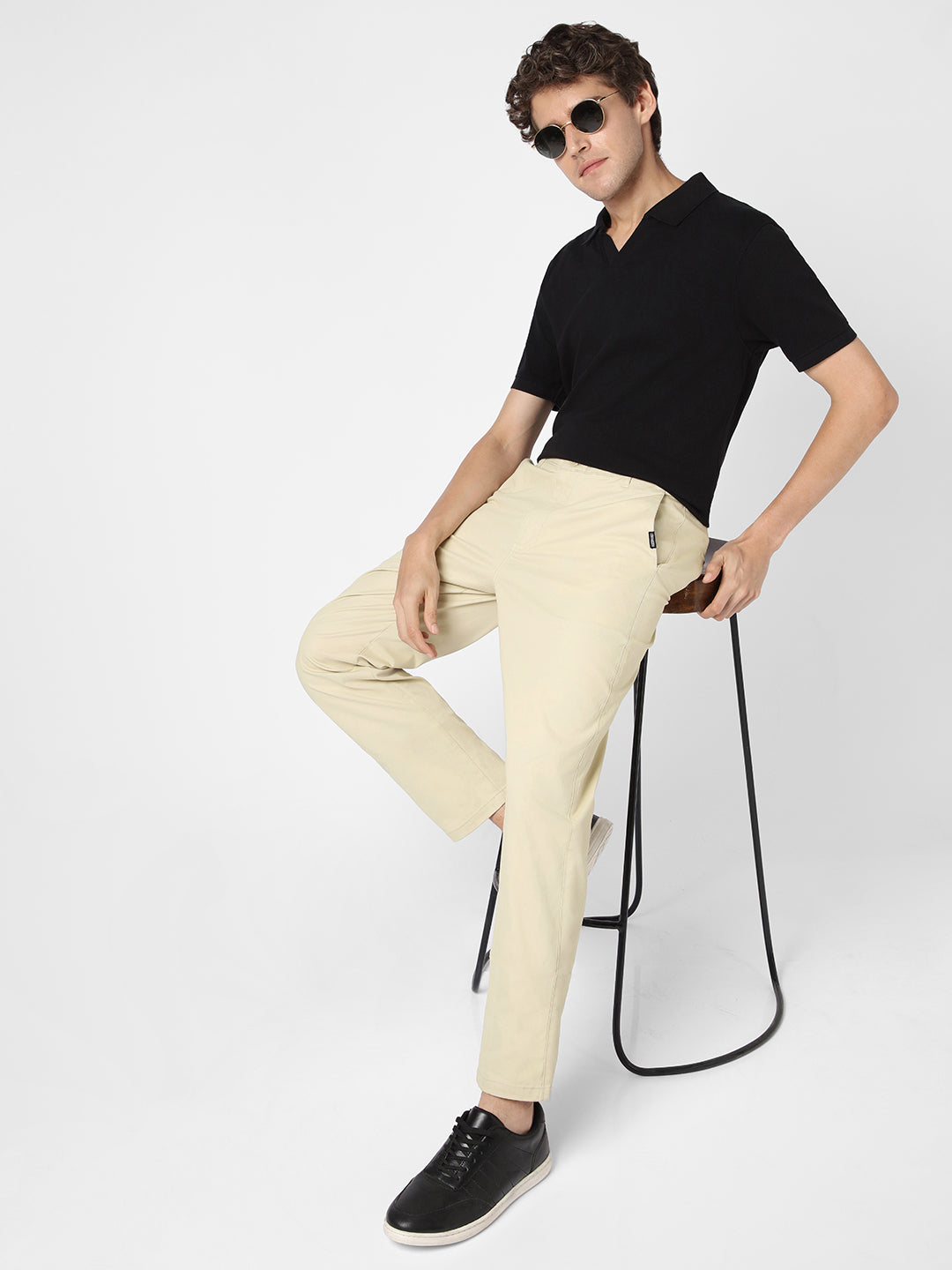 Men's Cream Cotton Regular Fit Casual Chinos Trousers Stretch