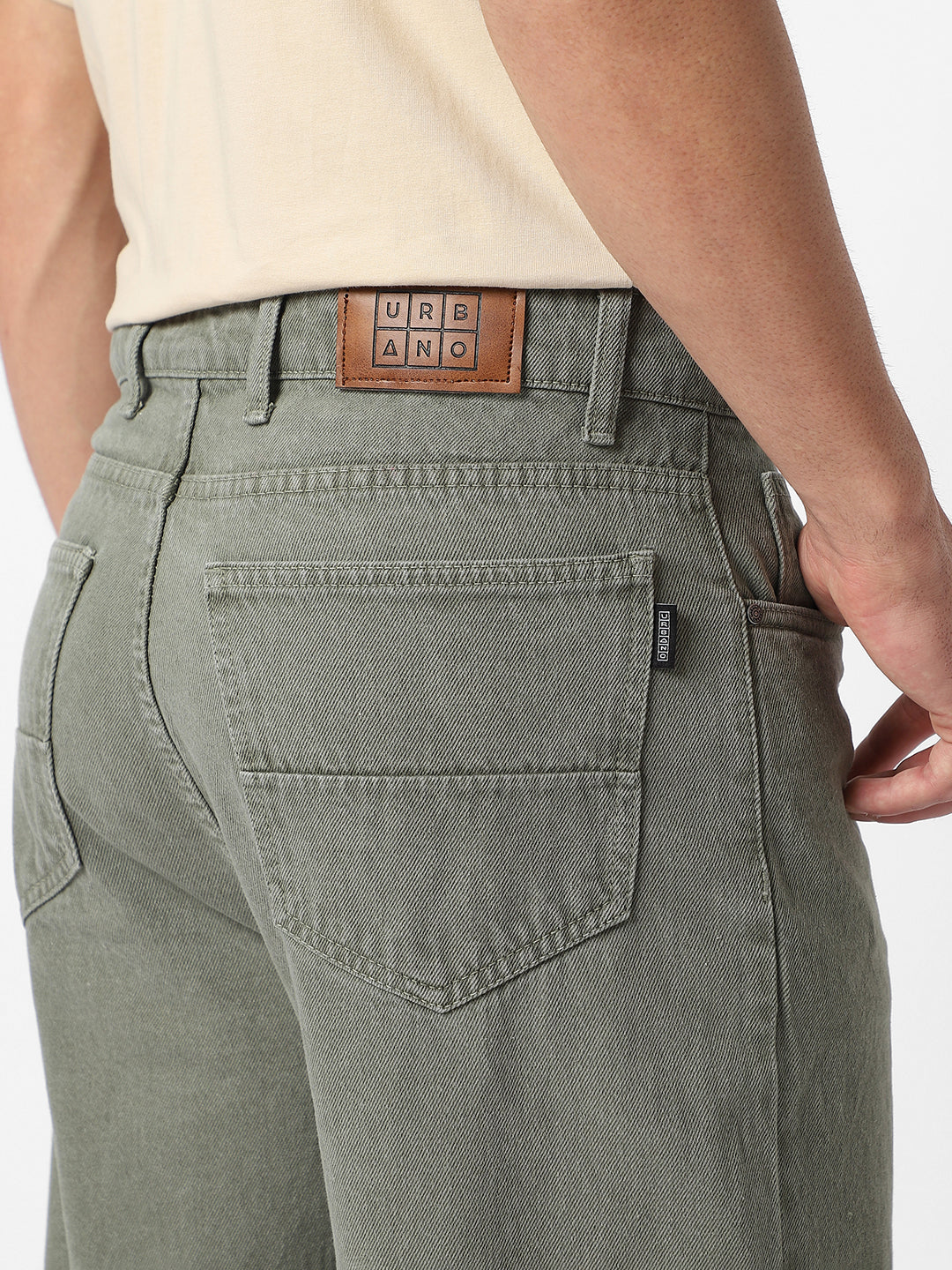 Men's Olive Green Loose Fit Washed Jeans Non-Stretchable