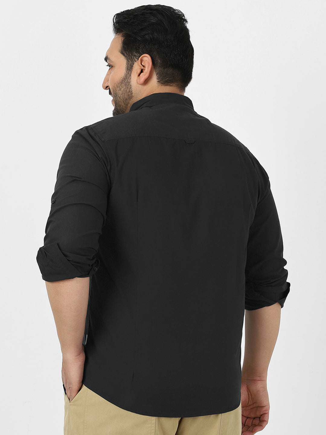 Men's Black Cotton Full Sleeve Regular Fit Casual Solid Shirt