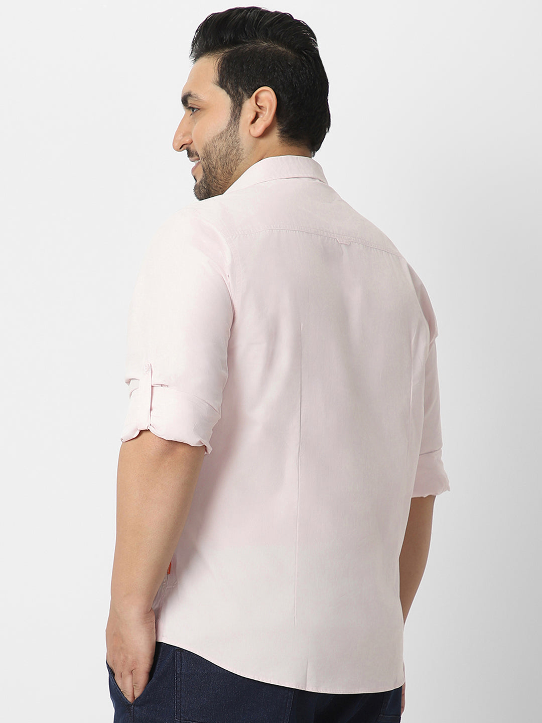 Men's Baby Pink Cotton Full Sleeve Regular Fit Casual Solid Shirt