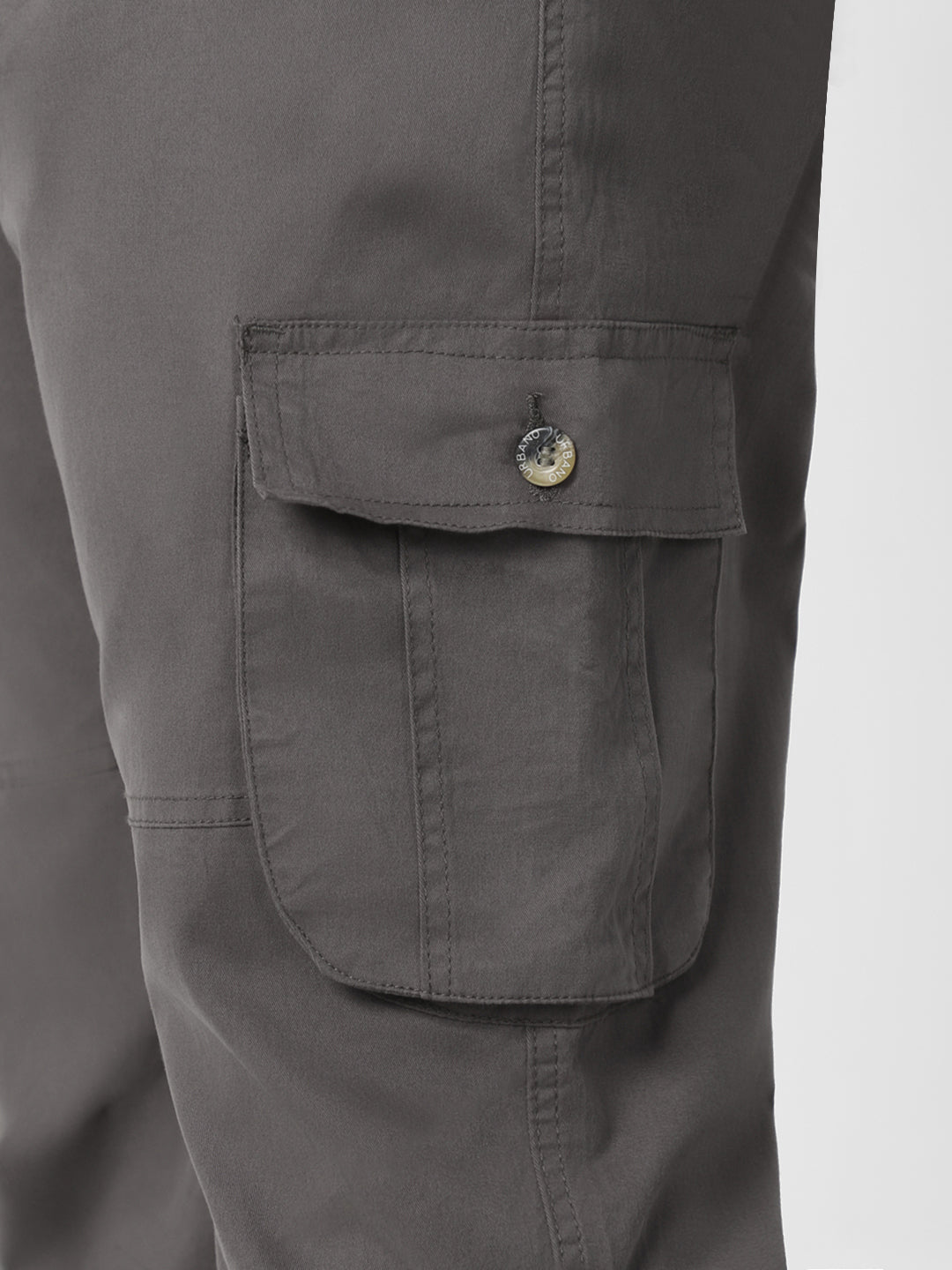 Plus Men's Dark Grey Regular Fit Solid Cargo Chino Pant with 6 Pockets