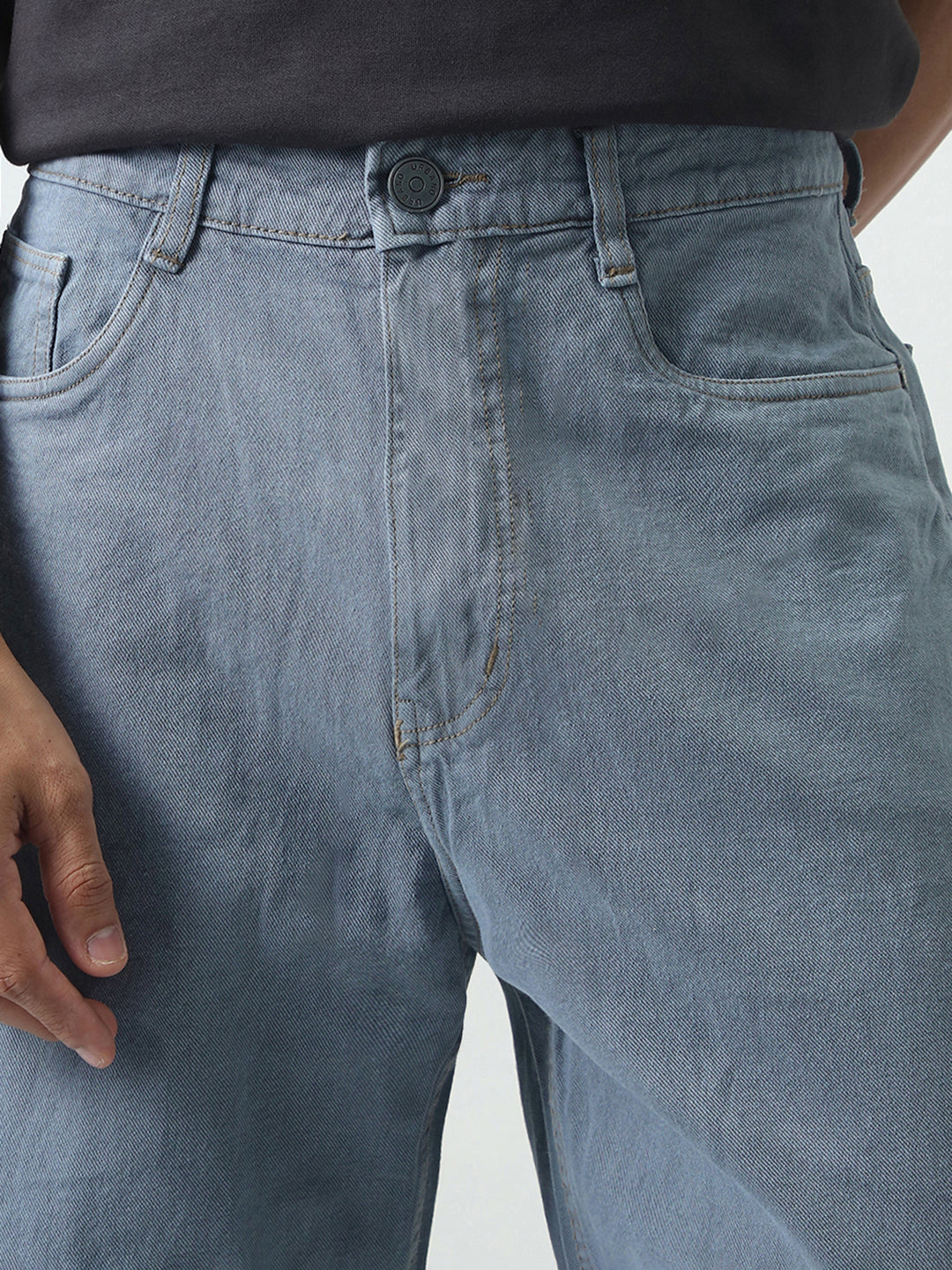 Men's Light Grey Loose Fit Washed Jeans Non-Stretchable