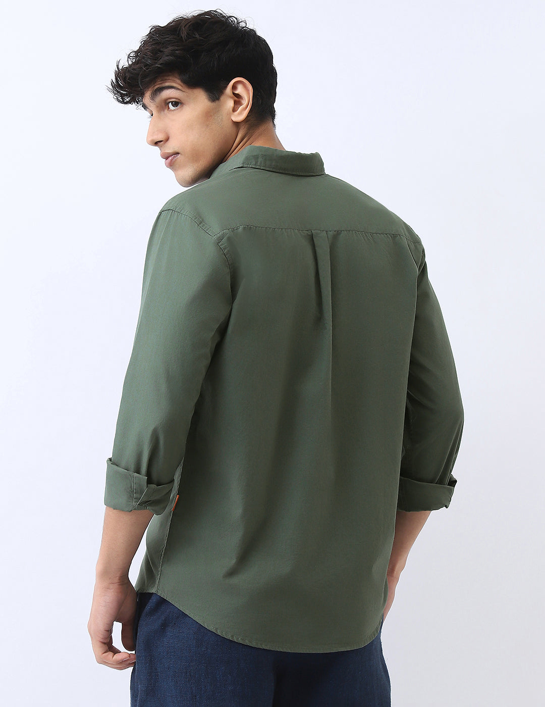 Men's Sage Green Cotton Full Sleeve Regular Fit Casual Solid Shirt