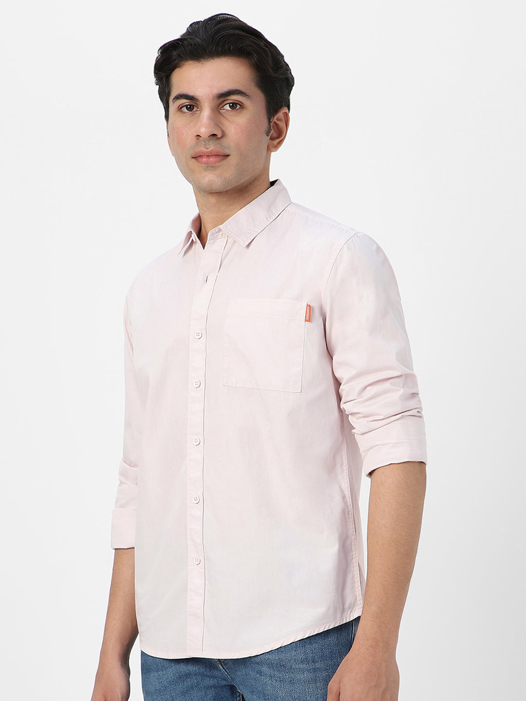 Men's Baby Pink Cotton Full Sleeve Regular Fit Casual Solid Shirt
