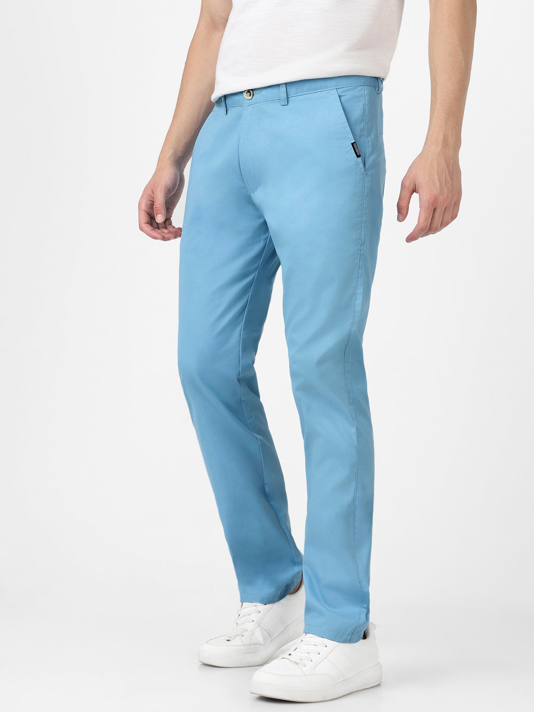 Men's Blue Cotton Slim Fit Casual Chinos Trousers