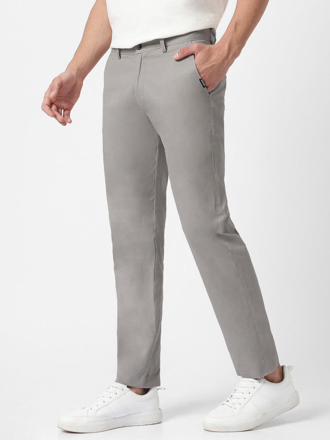Men's Grey Cotton Slim Fit Casual Chinos Trousers