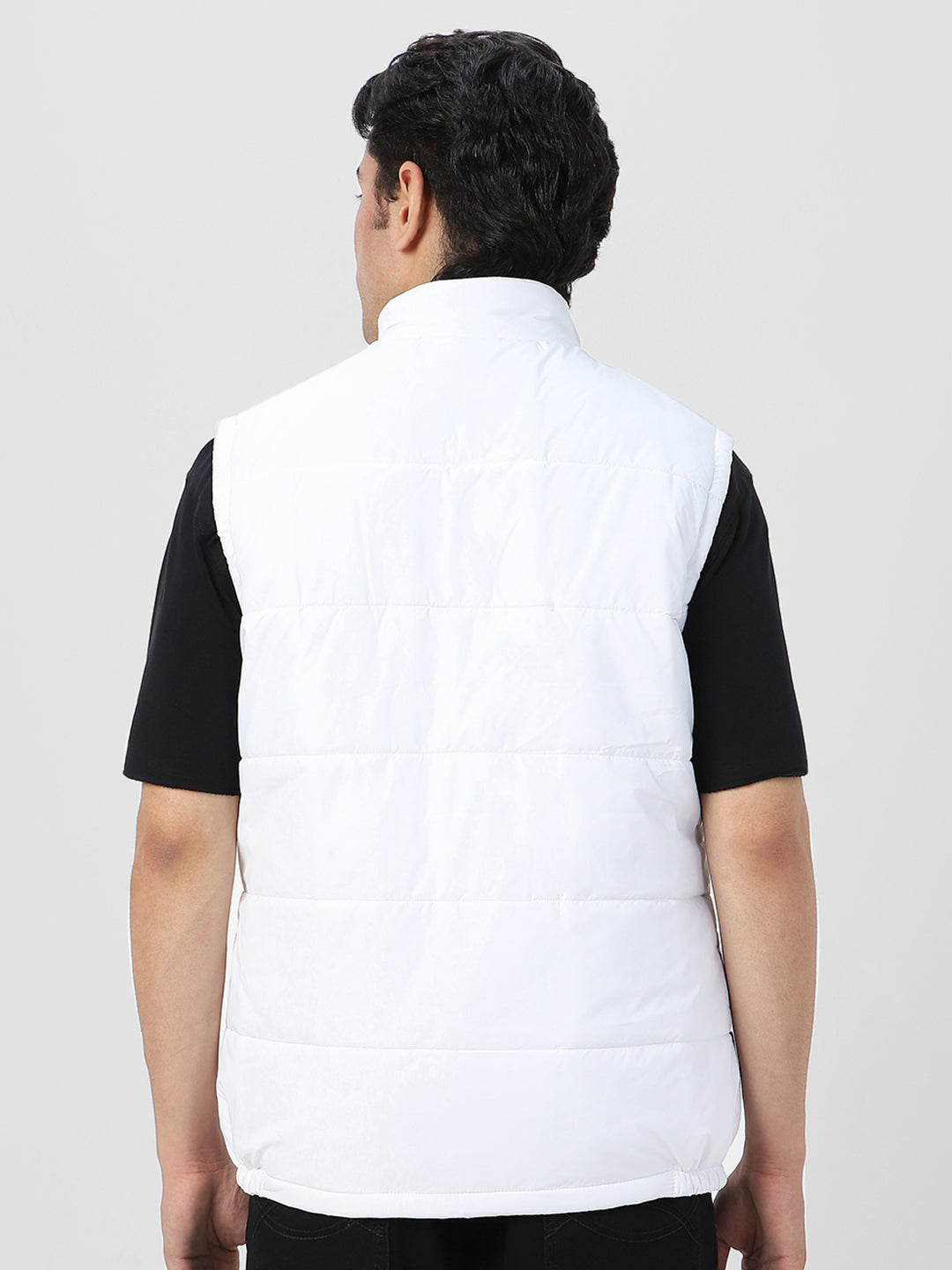 Men's White Sleeveless Zippered Puffer Jacket