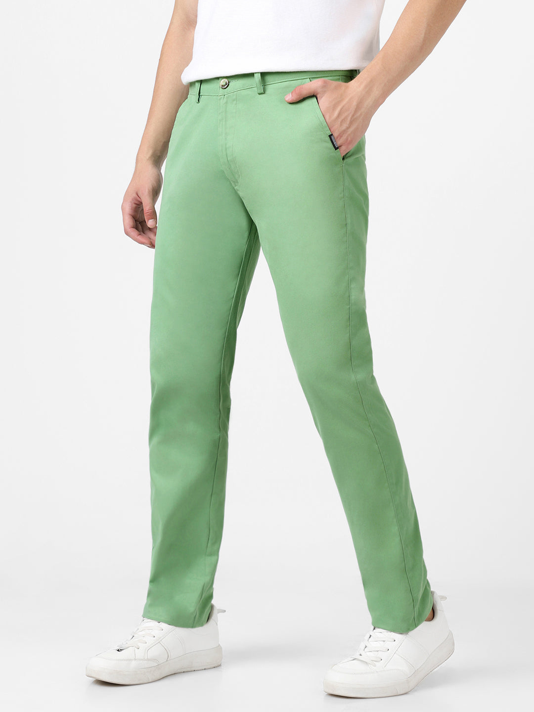 Men's Green Cotton Slim Fit Casual Chinos Trousers