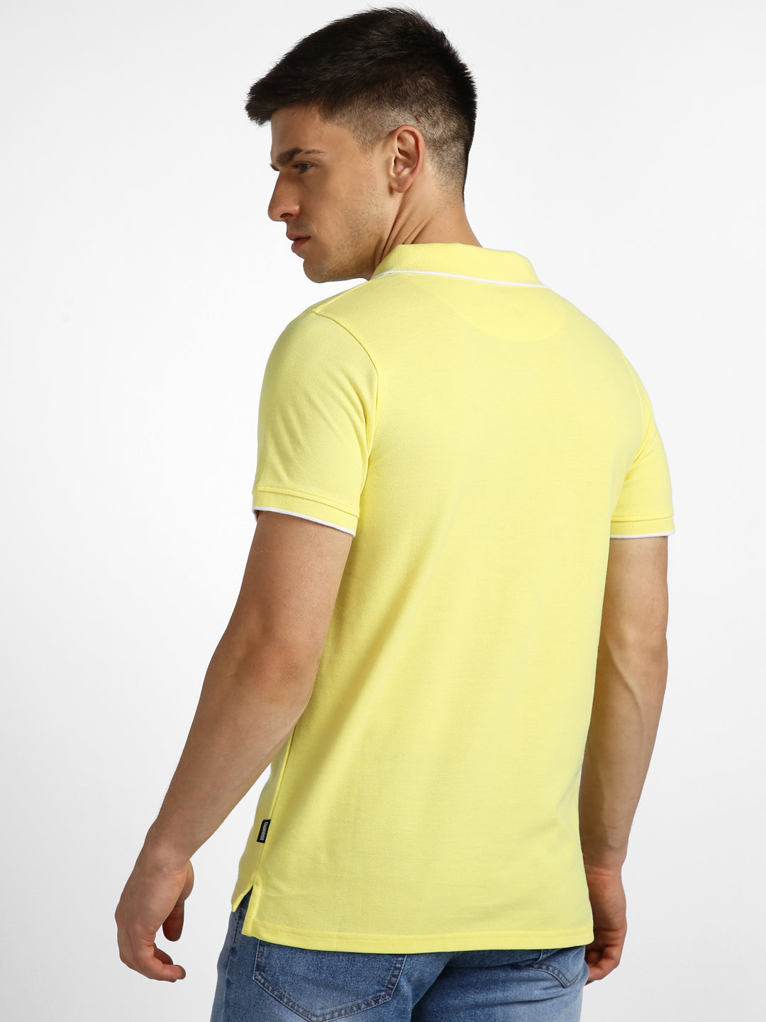 Men's Yellow Solid Slim Fit Half Sleeve Cotton Polo T-Shirt