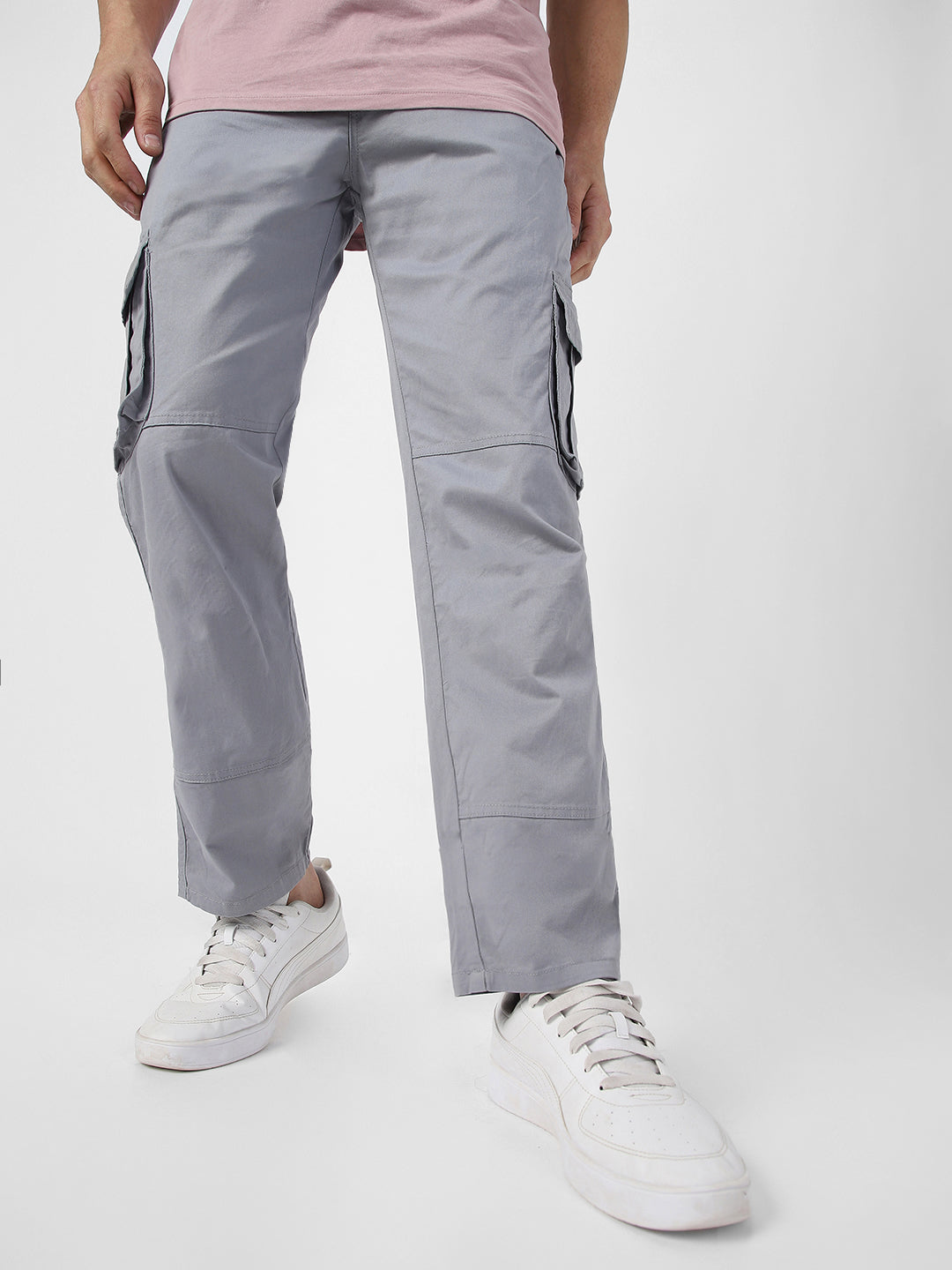 Men's Light Blue Regular Fit Solid Cargo Chino Pant with 6 Pockets