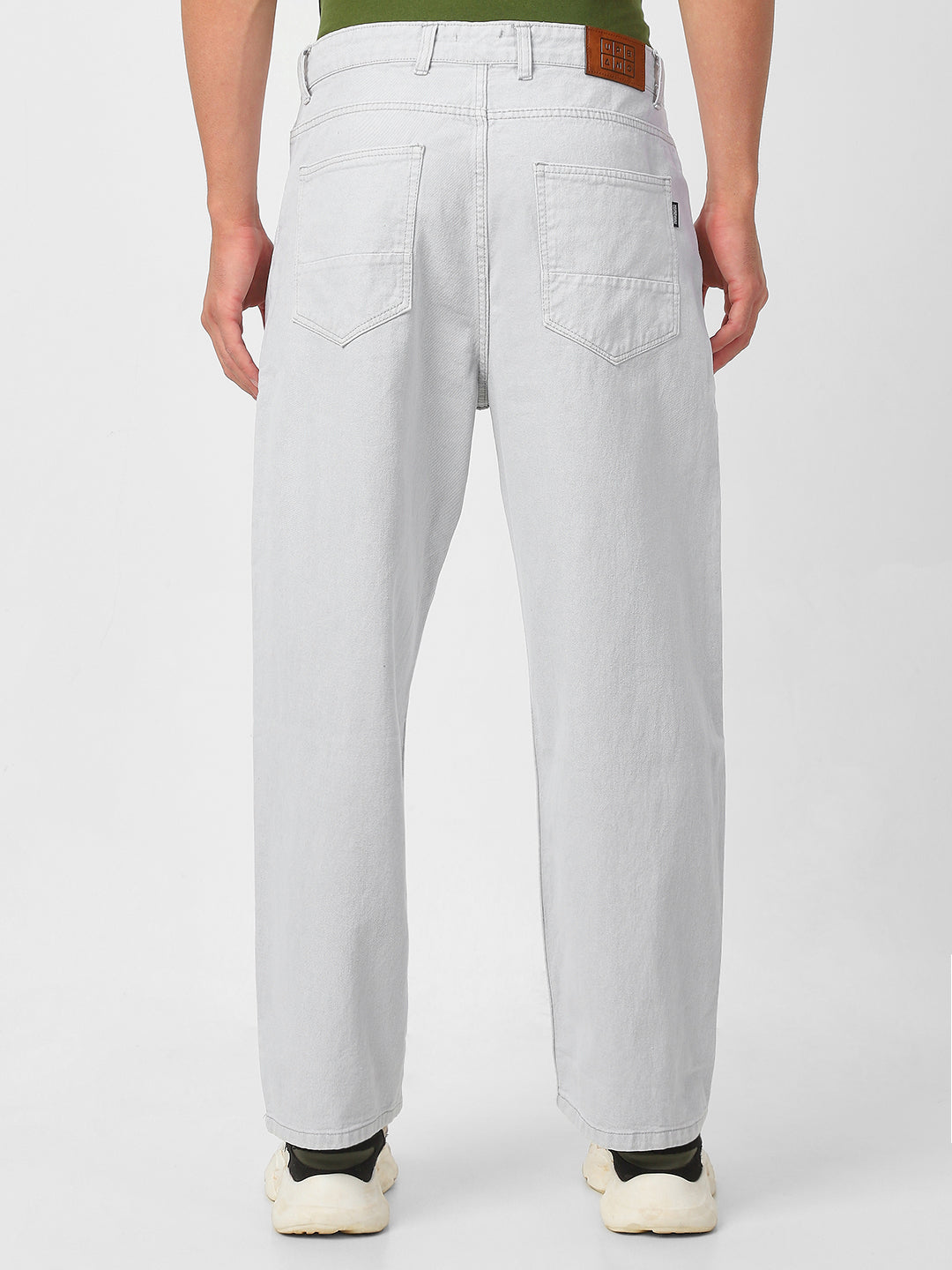 Men's Light Grey Loose Fit Washed Jeans Non-Stretchable