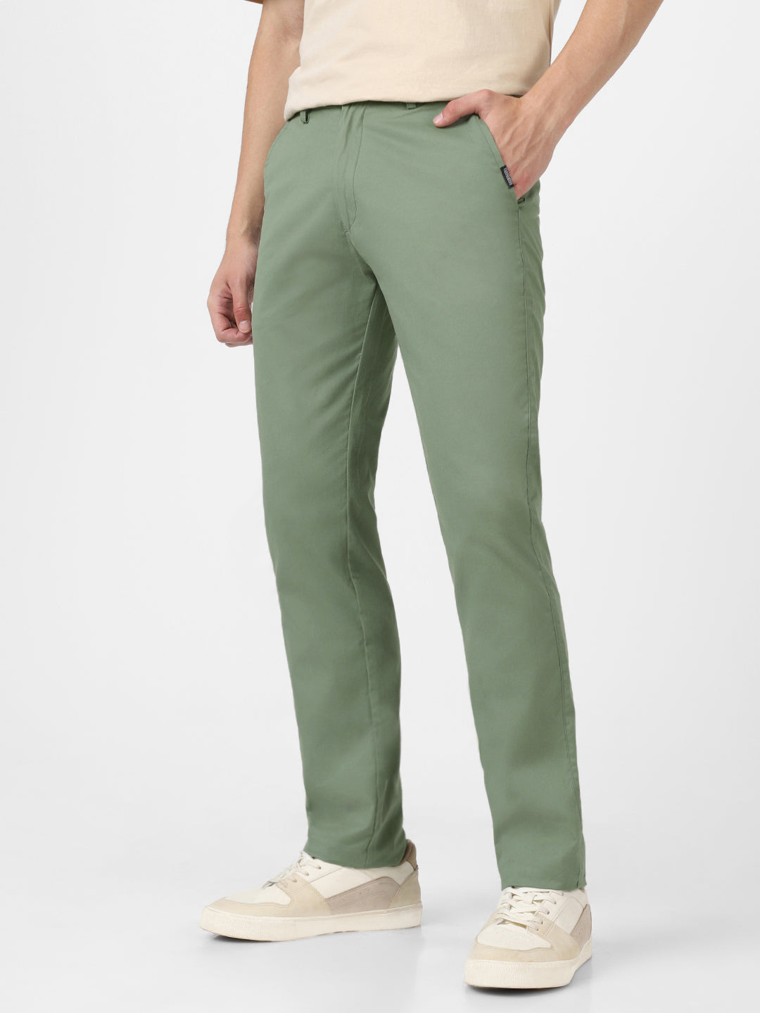 Men's Green Cotton Slim Fit Casual Chinos Trousers